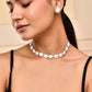VOJ Silver Plated Pearl and Stones Studded Oval Shaped Jewellery Set - Swadesiicart