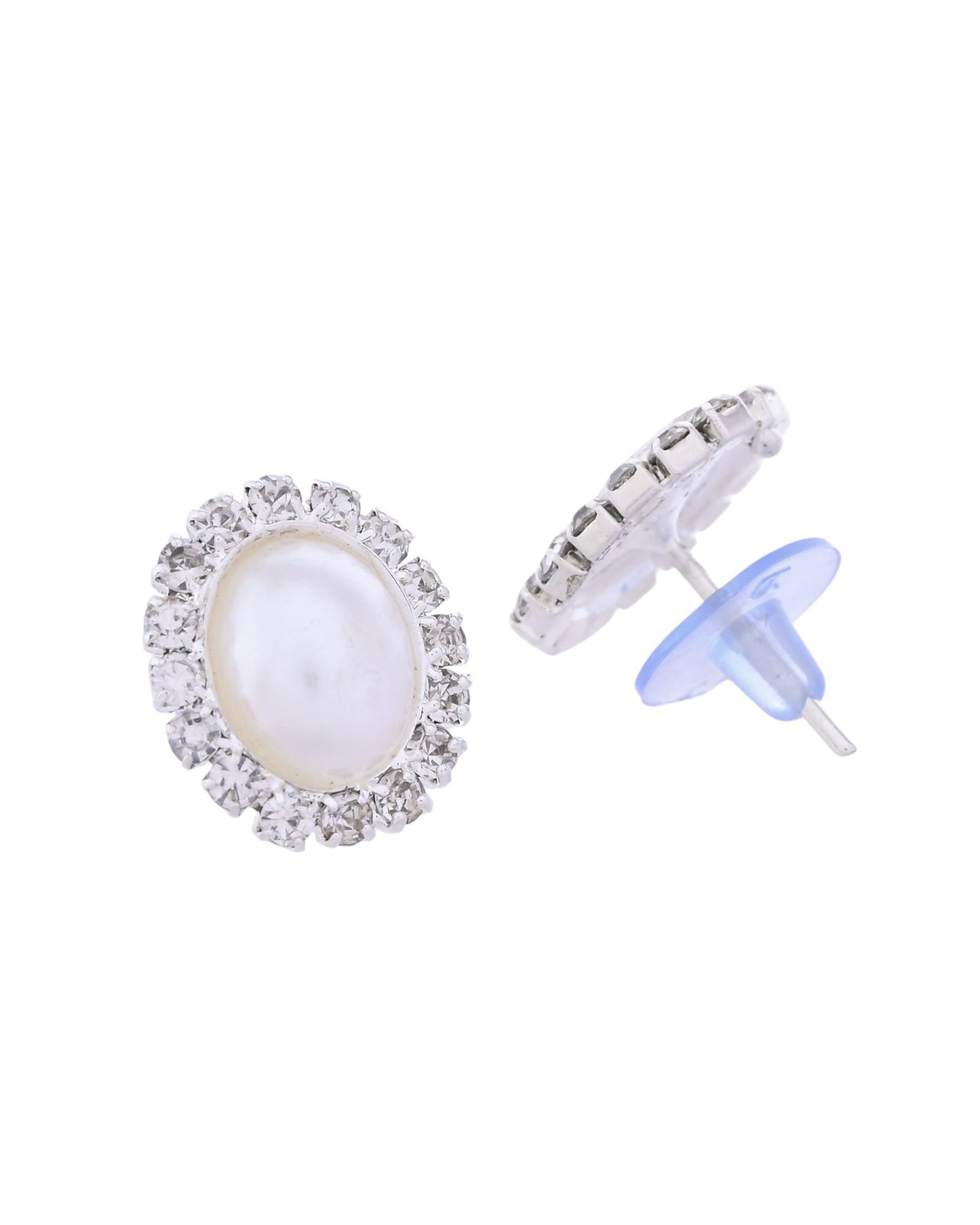 VOJ Silver Plated Pearl and Stones Studded Oval Shaped Jewellery Set - Swadesiicart