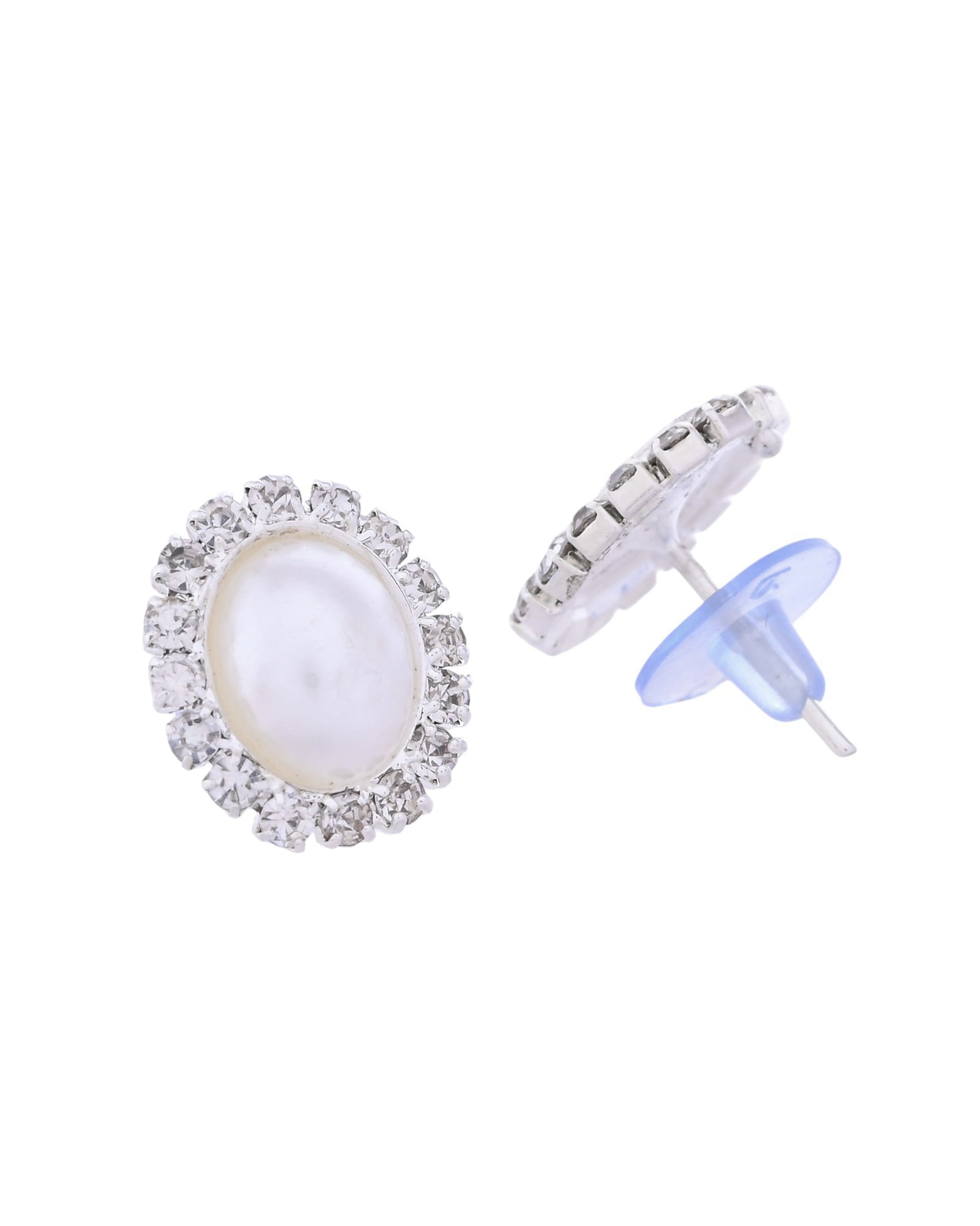 VOJ Silver Plated Pearl and Stones Studded Oval Shaped Jewellery Set - Swadesiicart