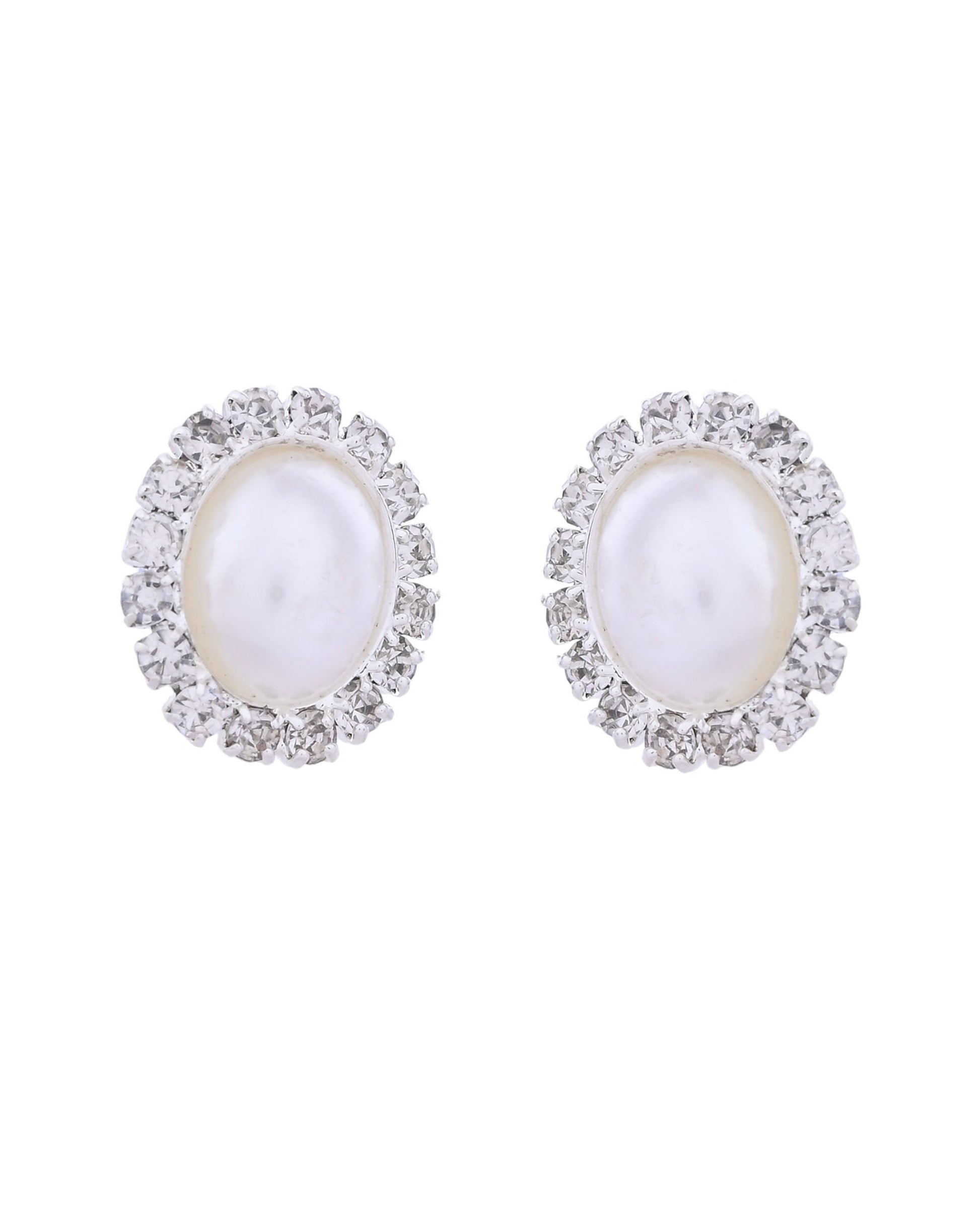 VOJ Silver Plated Pearl and Stones Studded Oval Shaped Jewellery Set - Swadesiicart