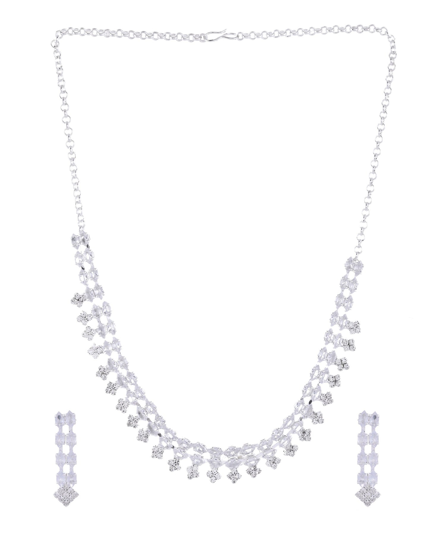 VOJ Silver Plated CZ Stones Studded Necklace Set - Swadesiicart