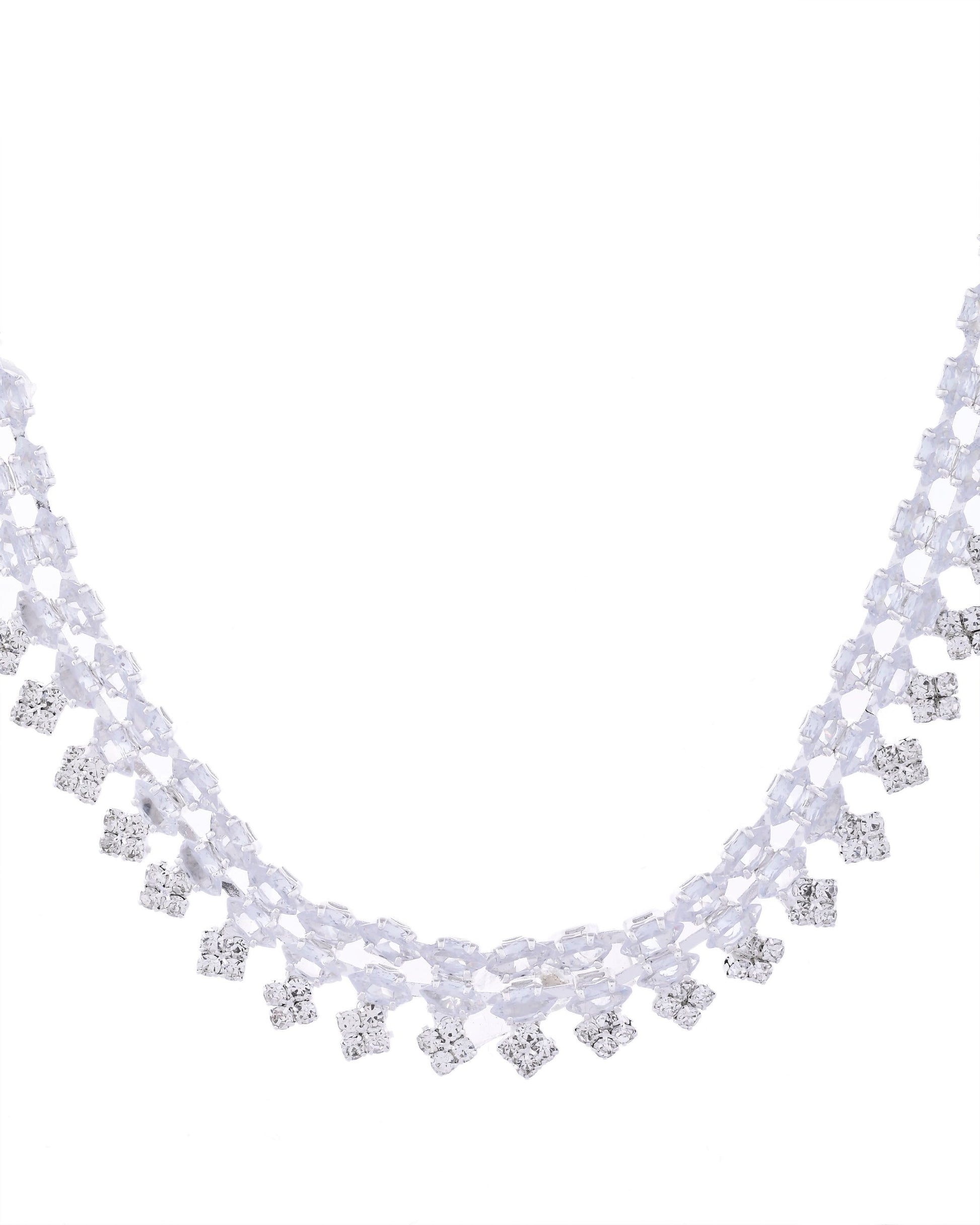 VOJ Silver Plated CZ Stones Studded Necklace Set - Swadesiicart