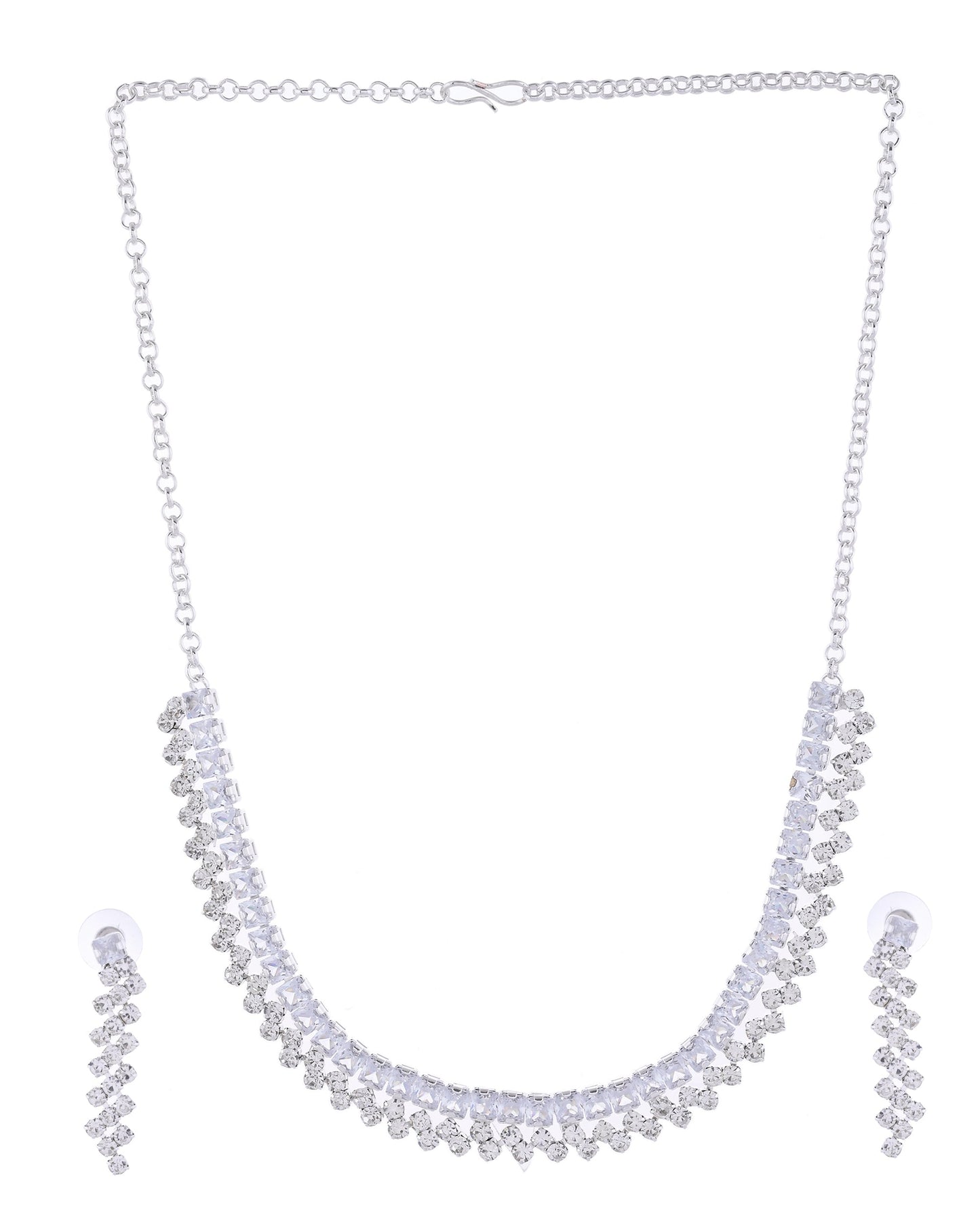 VOJ Silver Plated CZ And Artifical Stones Studded Necklace Set - Swadesiicart