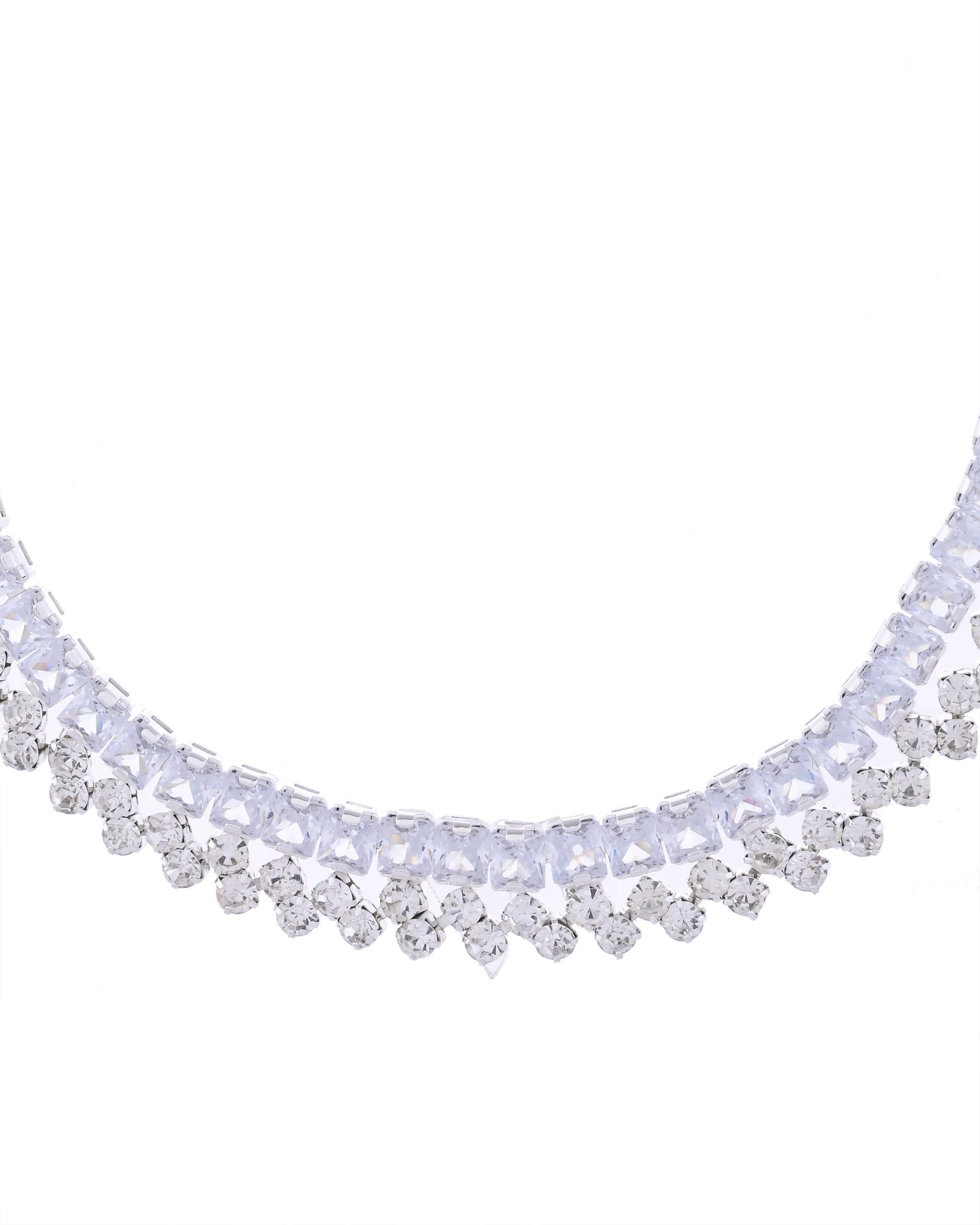 VOJ Silver Plated CZ And Artifical Stones Studded Necklace Set - Swadesiicart