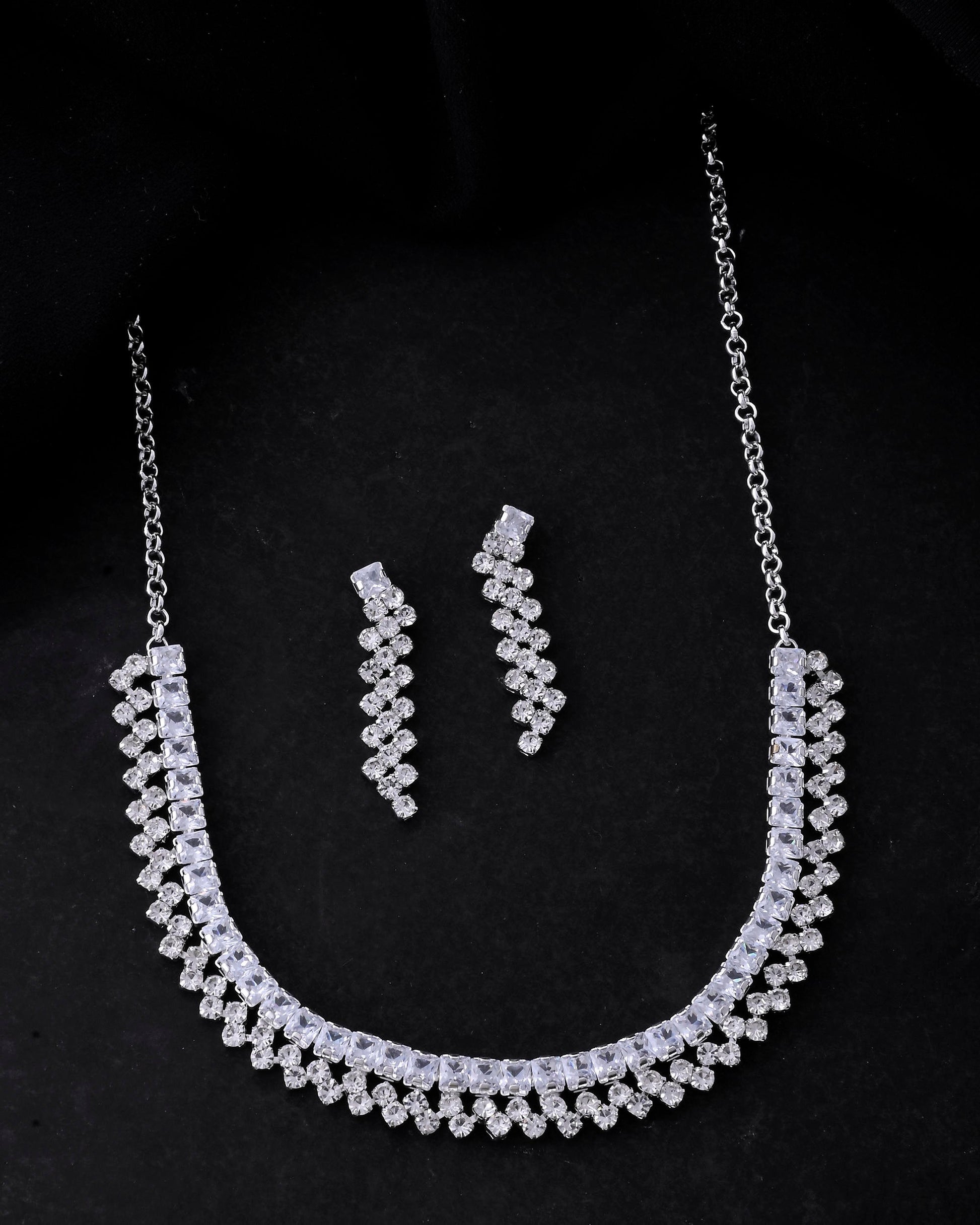 VOJ Silver Plated CZ And Artifical Stones Studded Necklace Set - Swadesiicart