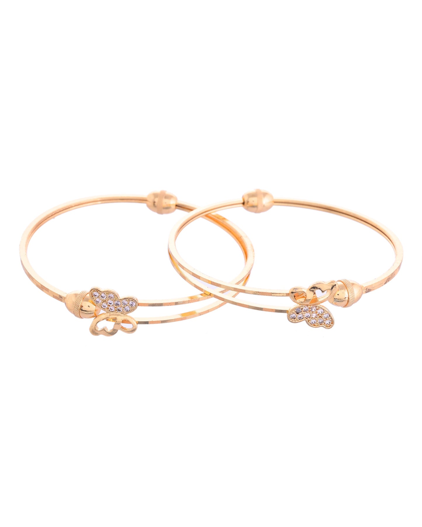VOJ Set of 2 Gold-Polished AD Stones Butterfly Shaped Elegent Bangles - Swadesiicart