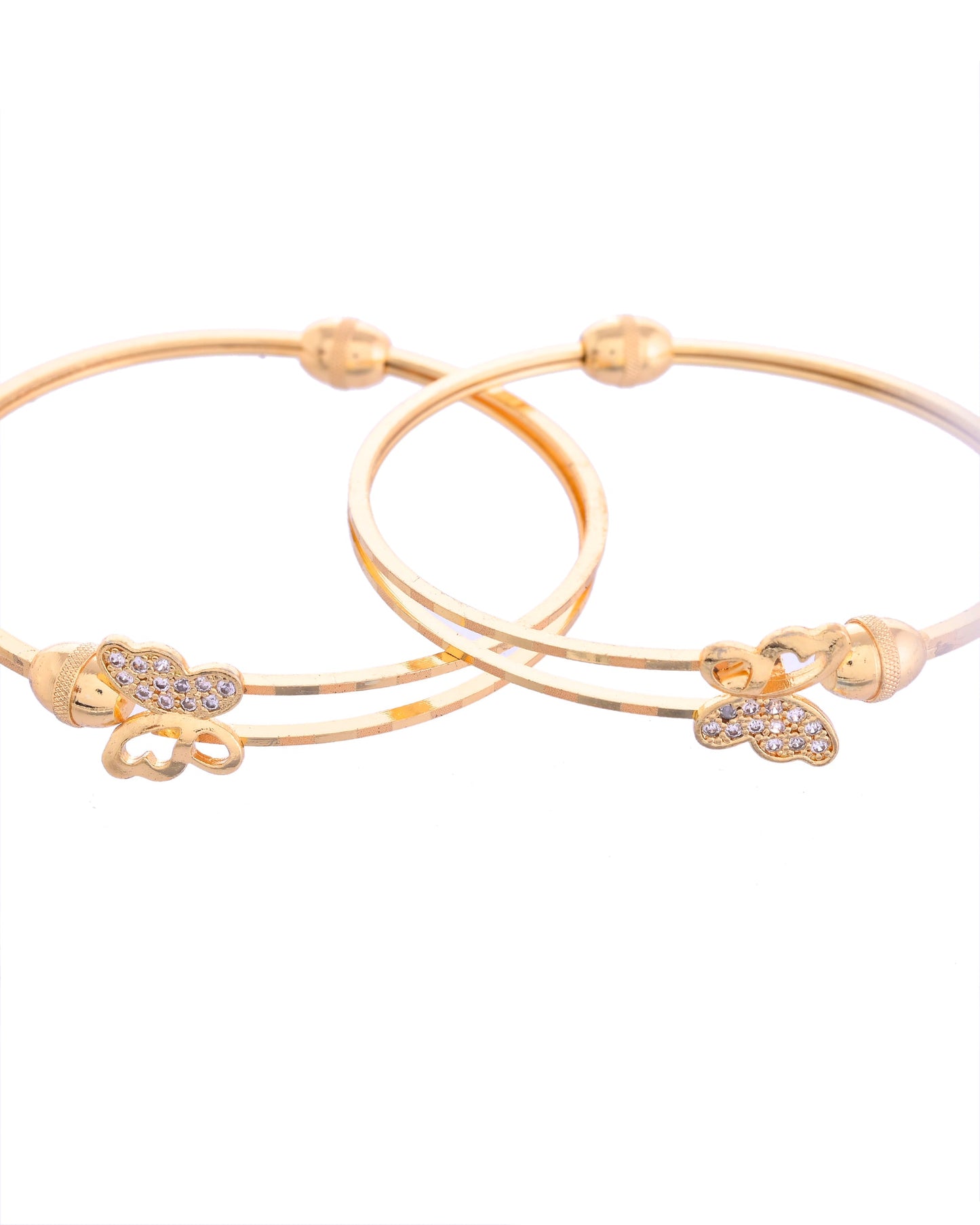 VOJ Set of 2 Gold-Polished AD Stones Butterfly Shaped Elegent Bangles - Swadesiicart