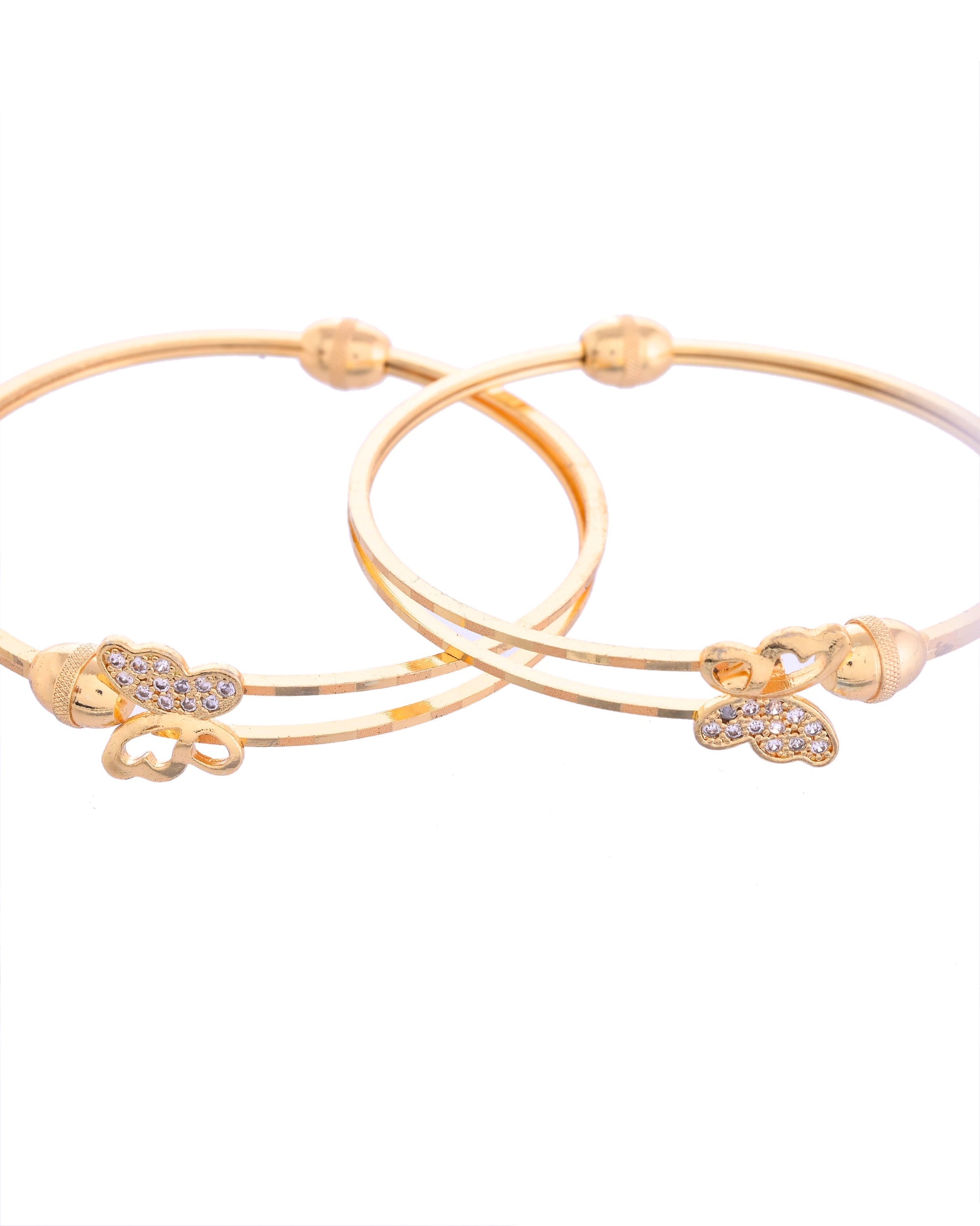 VOJ Set of 2 Gold-Polished AD Stones Butterfly Shaped Elegent Bangles - Swadesiicart