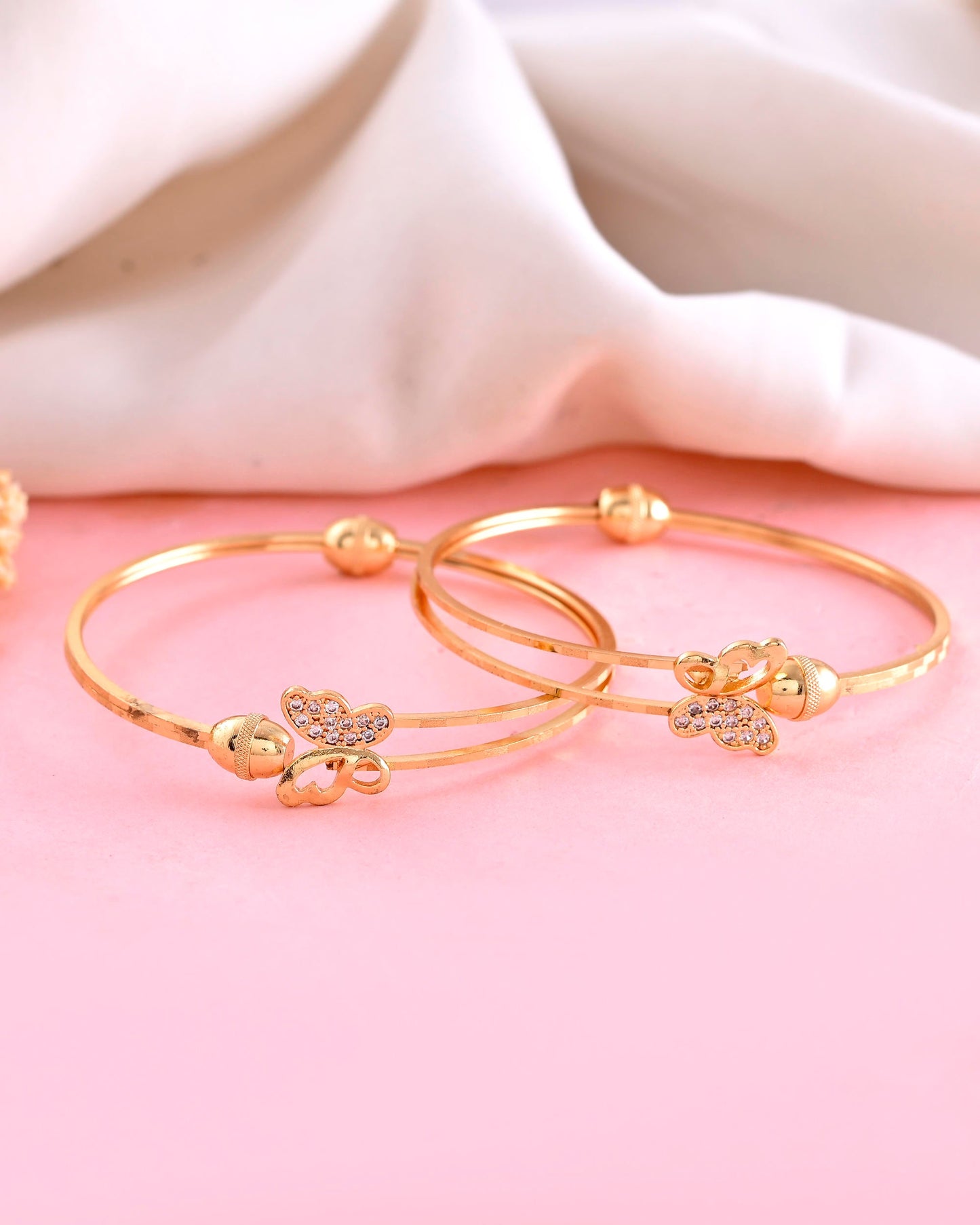 VOJ Set of 2 Gold-Polished AD Stones Butterfly Shaped Elegent Bangles - Swadesiicart