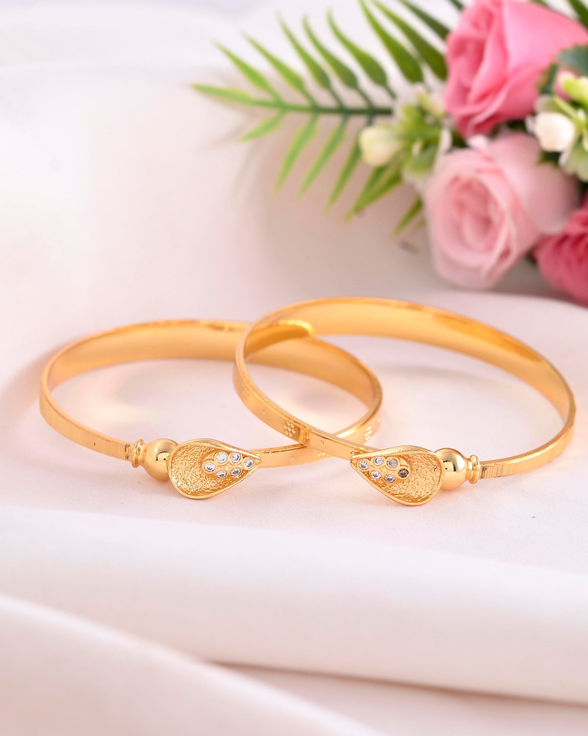 VOJ Set of 2 Gold-Polished Tear Drop Shaped Bangles - Swadesiicart