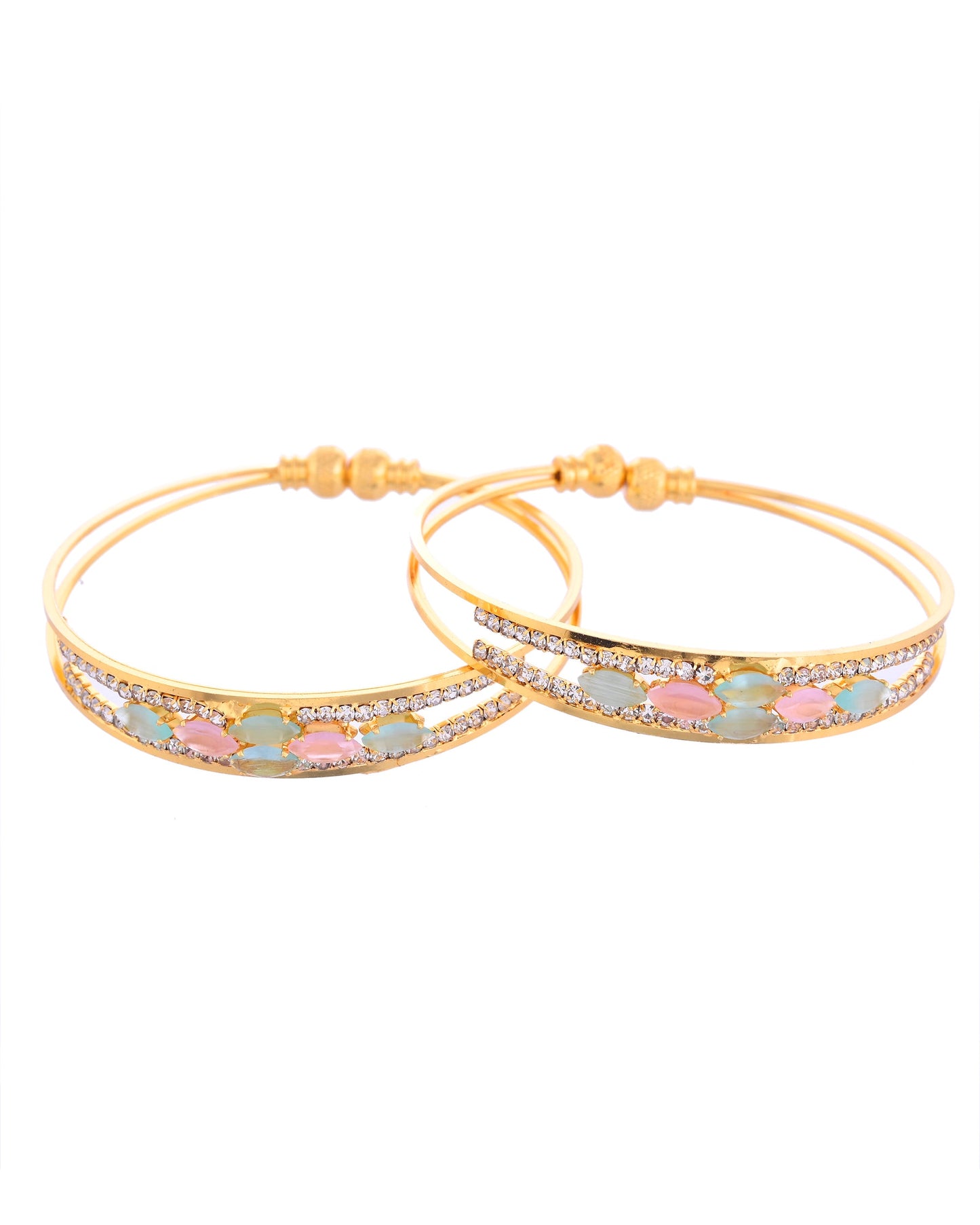 VOJ Set of 2 Gold-Polished Multi Colour Stones Bangles - Swadesiicart
