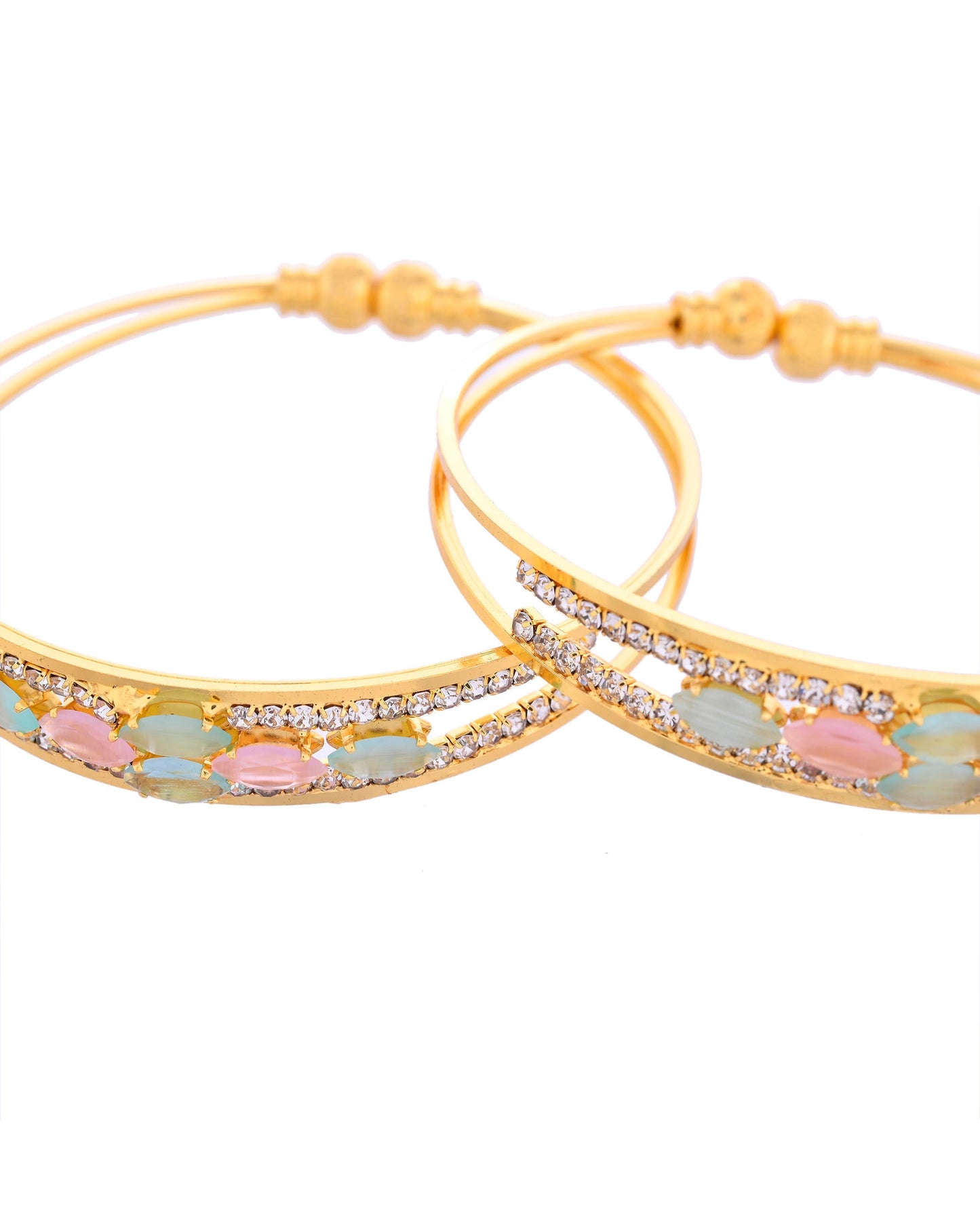 VOJ Set of 2 Gold-Polished Multi Colour Stones Bangles - Swadesiicart