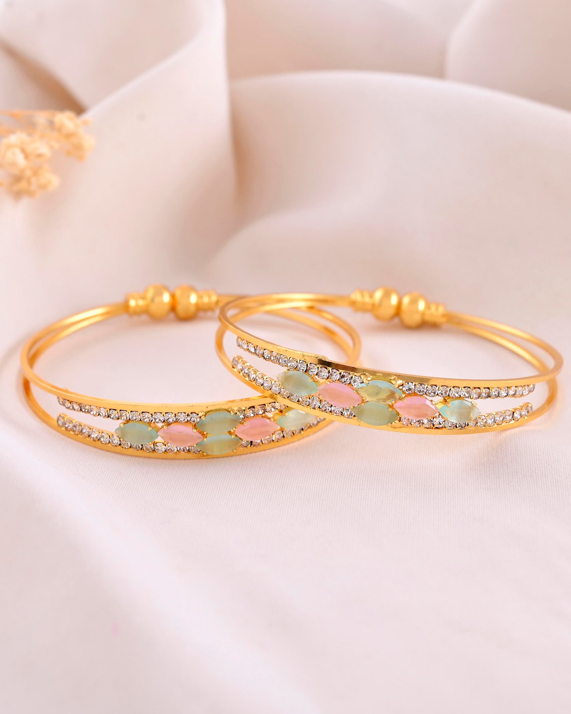 VOJ Set of 2 Gold-Polished Multi Colour Stones Bangles - Swadesiicart