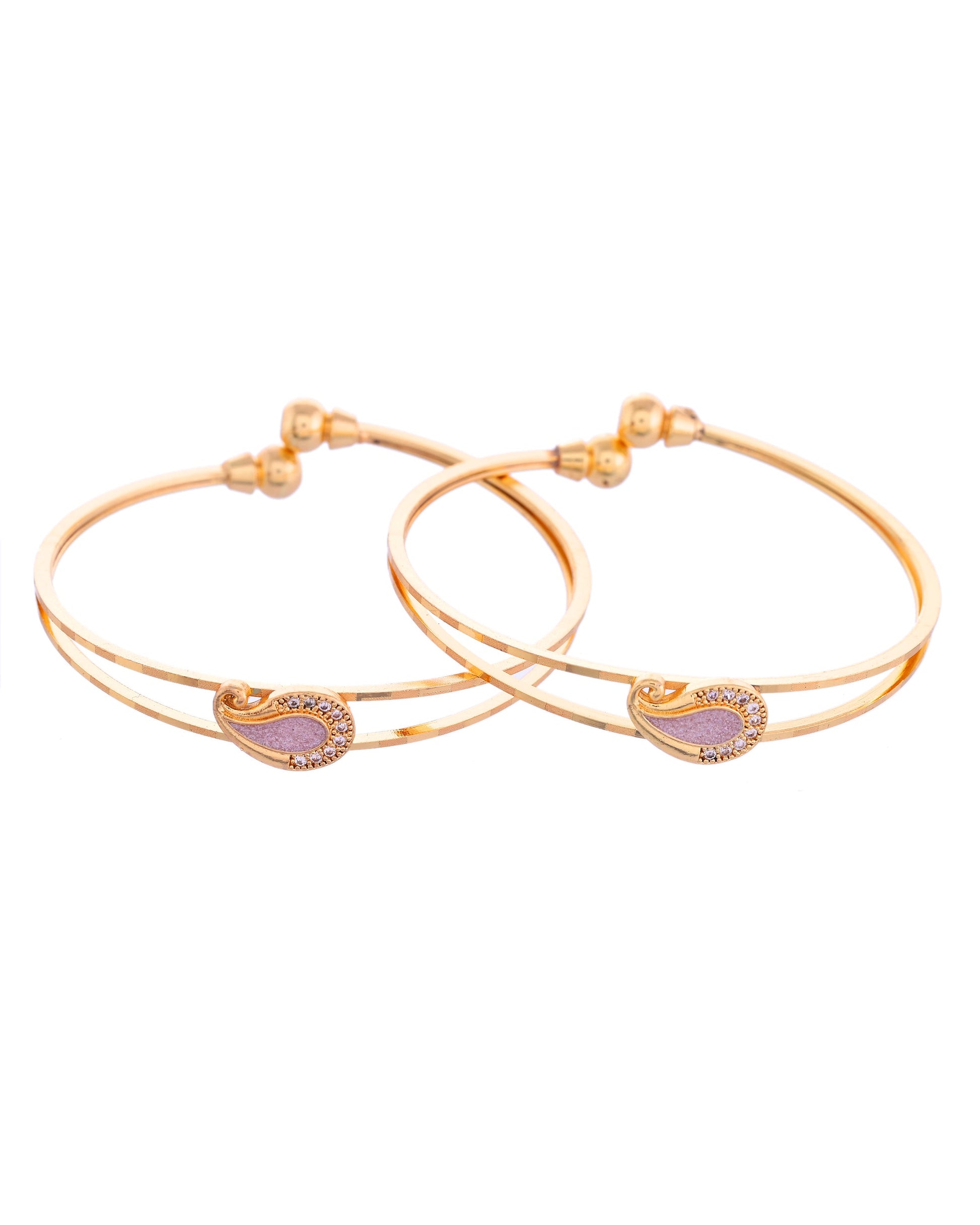VOJ Set of 2 Gold-Polished AD Stone Studded Classic Bangles - Swadesiicart