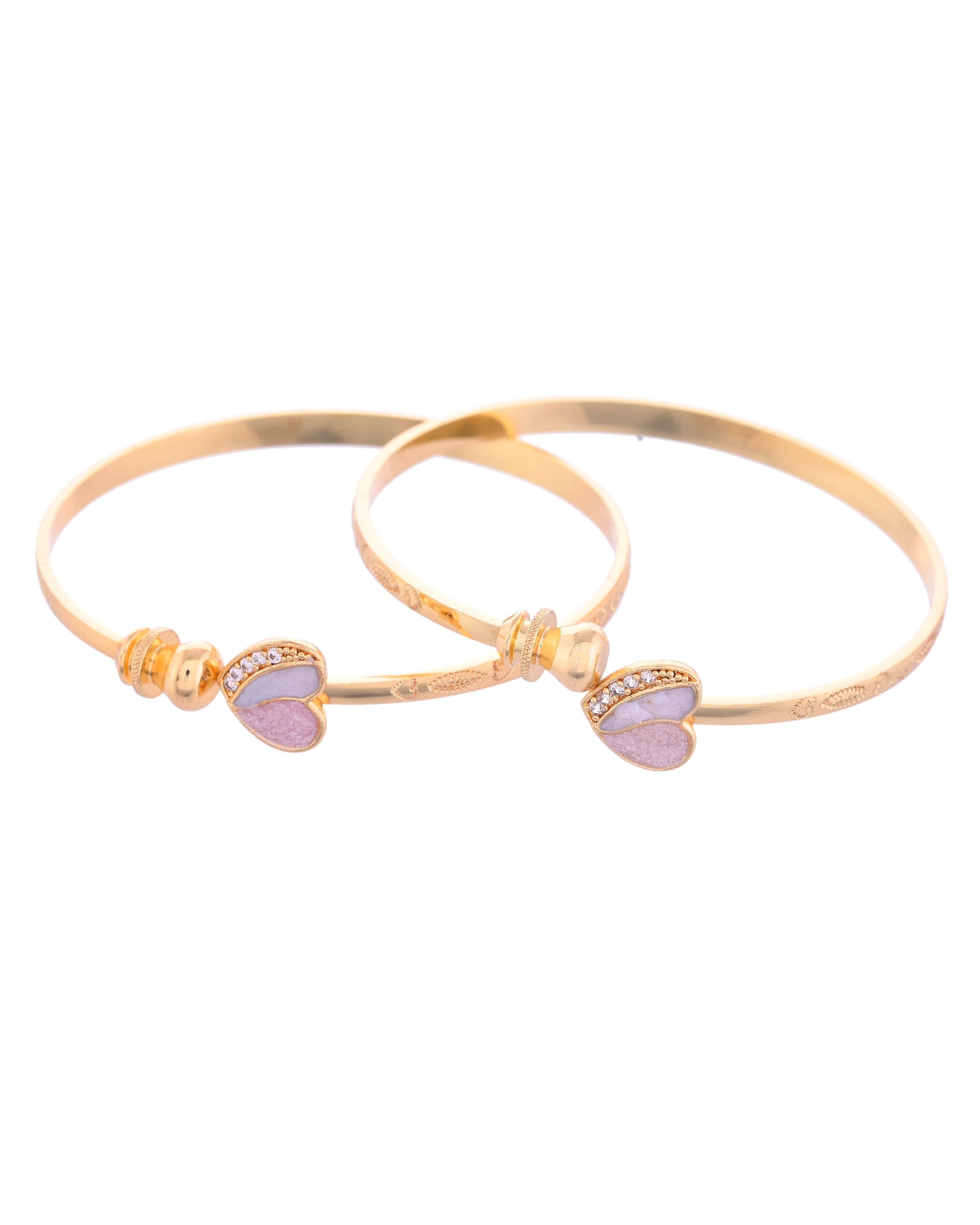 VOJ Set of 2 Gold-Polished Stone Studded Heart Shaped Bangles - Swadesiicart