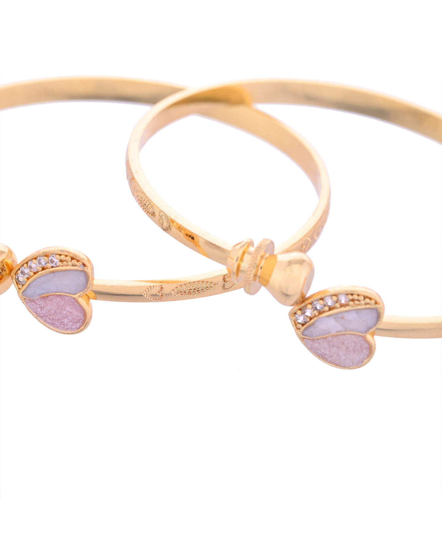 VOJ Set of 2 Gold-Polished Stone Studded Heart Shaped Bangles - Swadesiicart