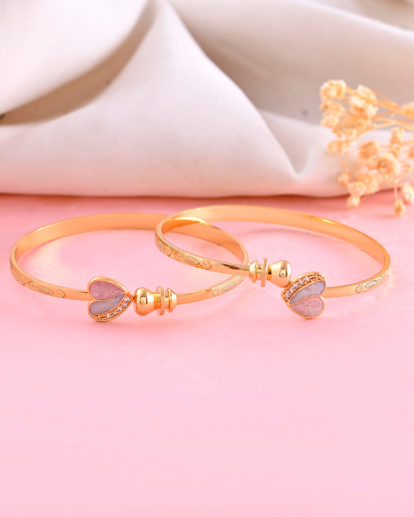 VOJ Set of 2 Gold-Polished Stone Studded Heart Shaped Bangles - Swadesiicart