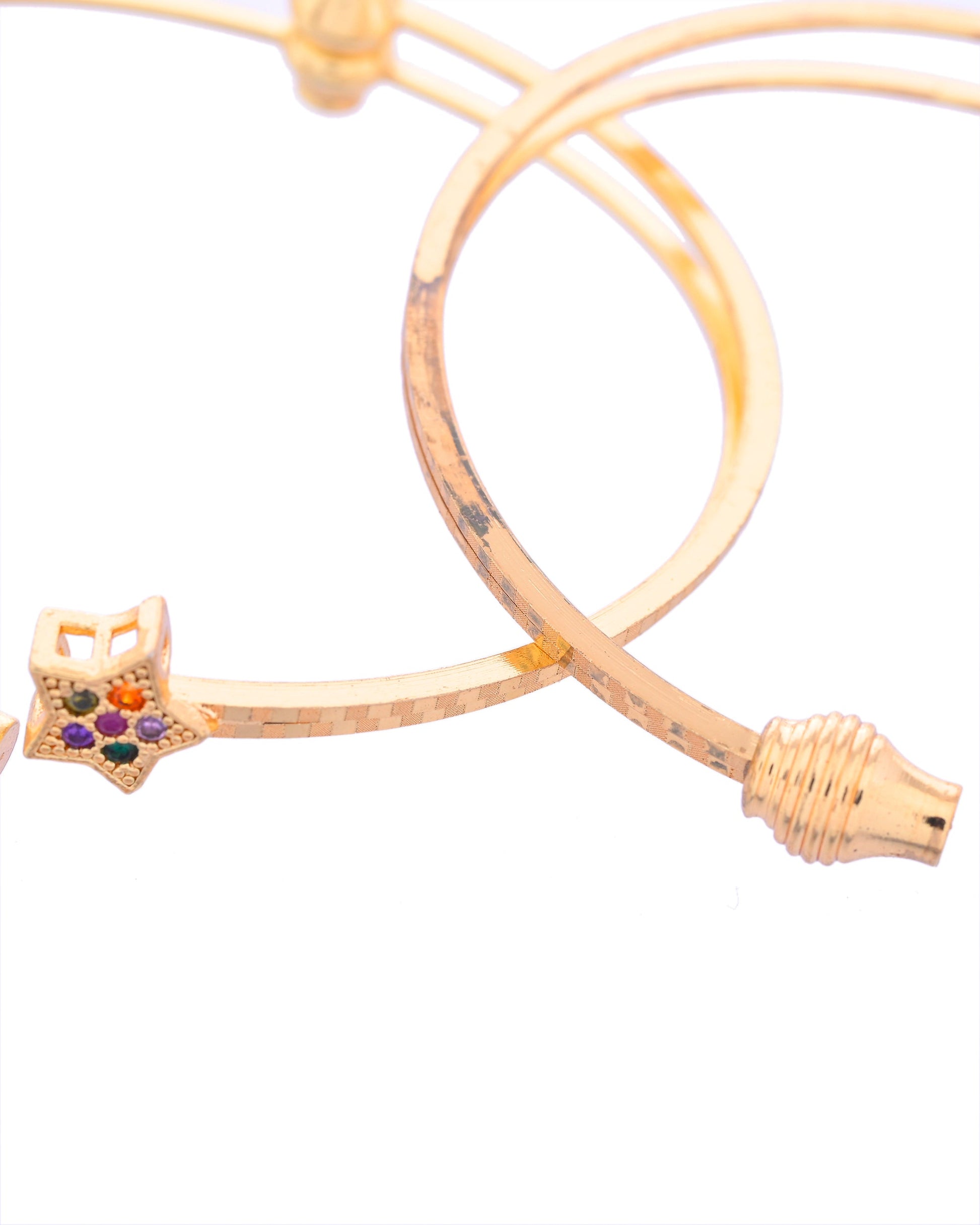 VOJ Set of 2 Gold-Polished Multi Colour Stone Studded Star Shaped Bangles - Swadesiicart