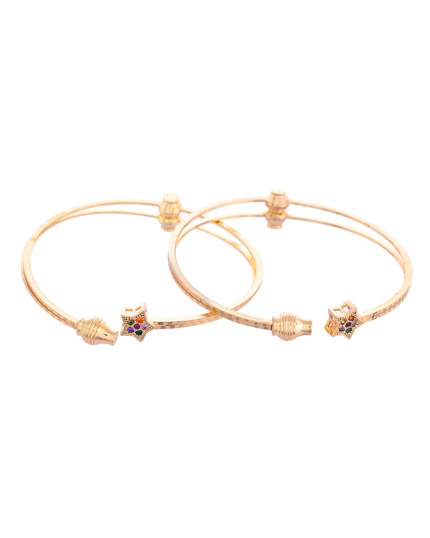 VOJ Set of 2 Gold-Polished Multi Colour Stone Studded Star Shaped Bangles - Swadesiicart