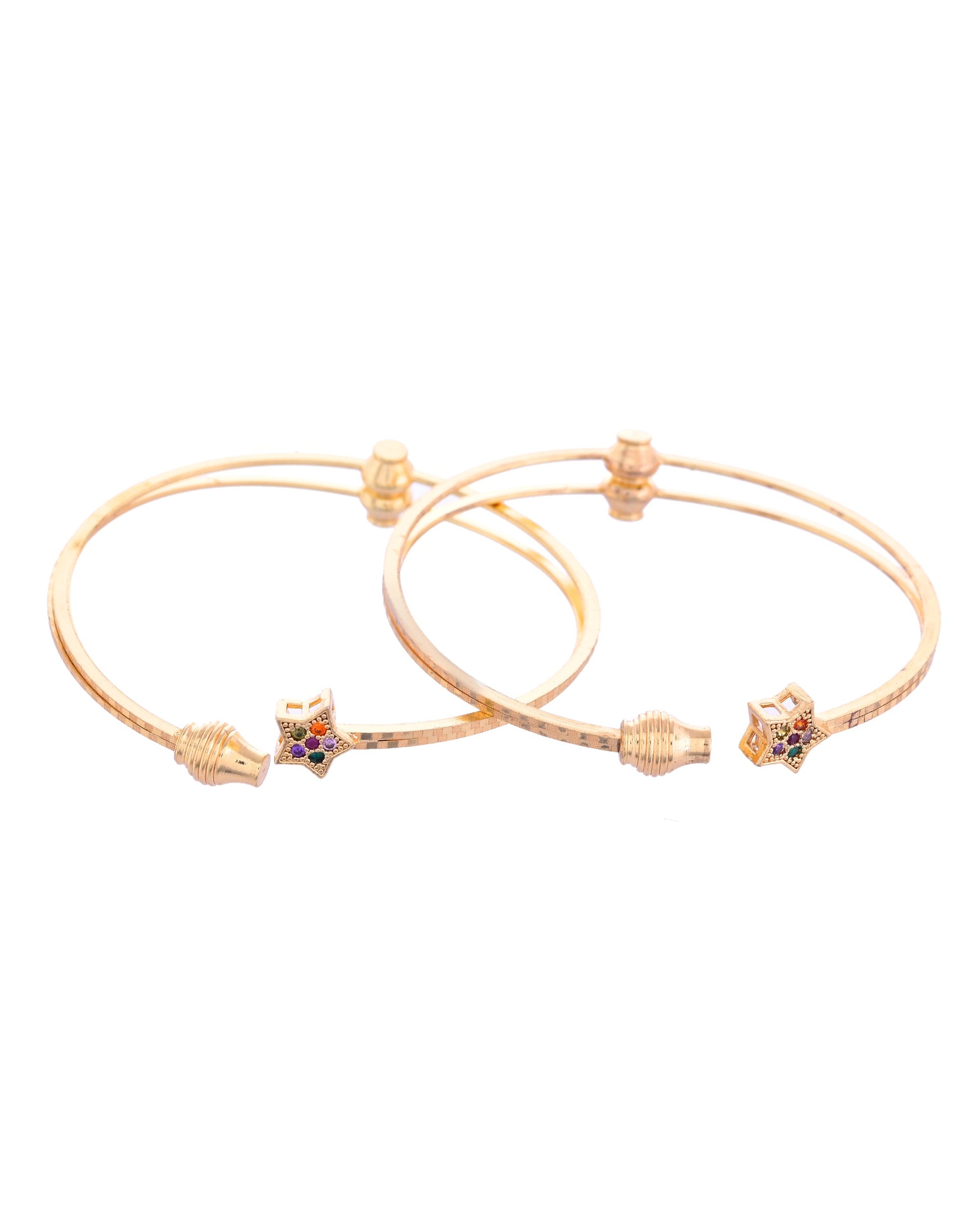 VOJ Set of 2 Gold-Polished Multi Colour Stone Studded Star Shaped Bangles - Swadesiicart