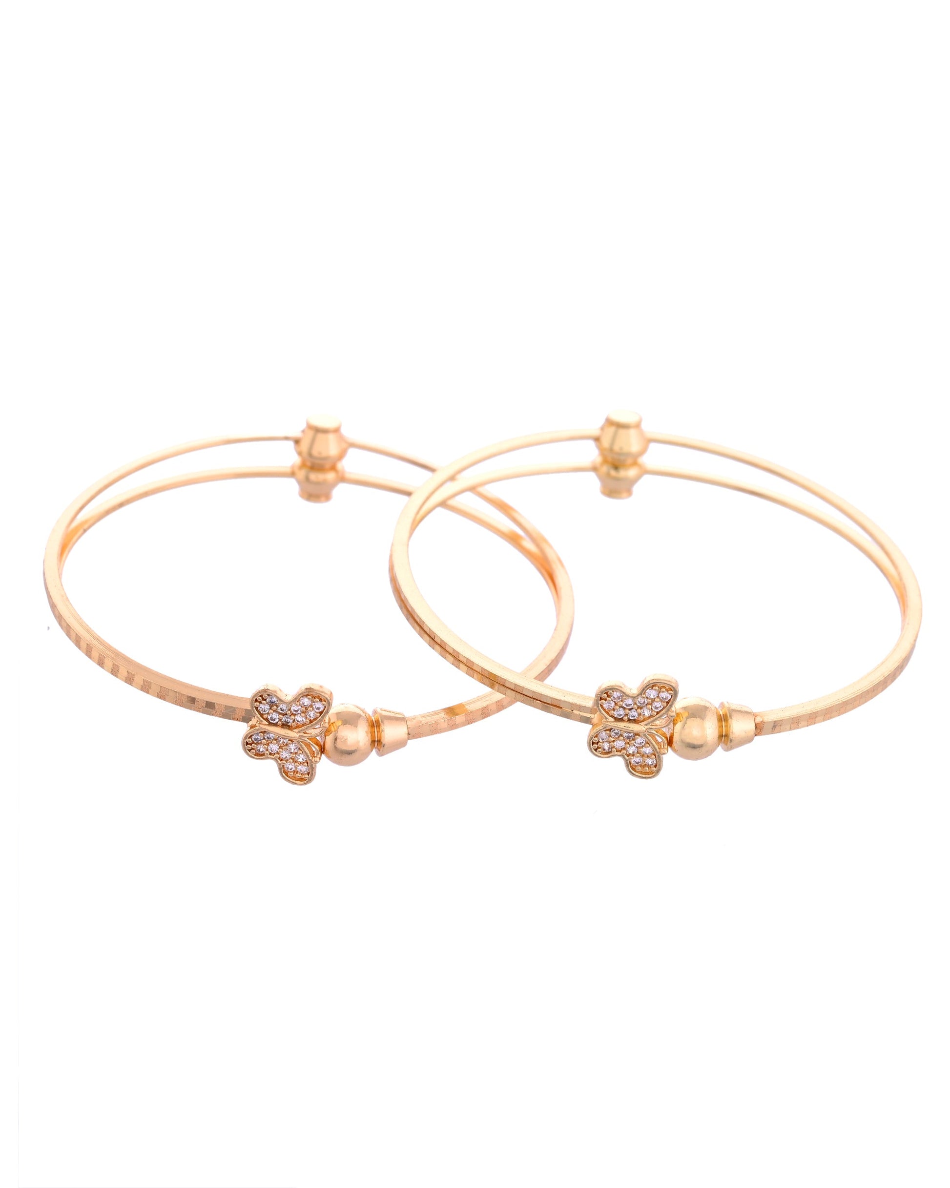 VOJ Set of 2 Gold-Polished AD Stones Butterfly Shaped Bangles - Swadesiicart