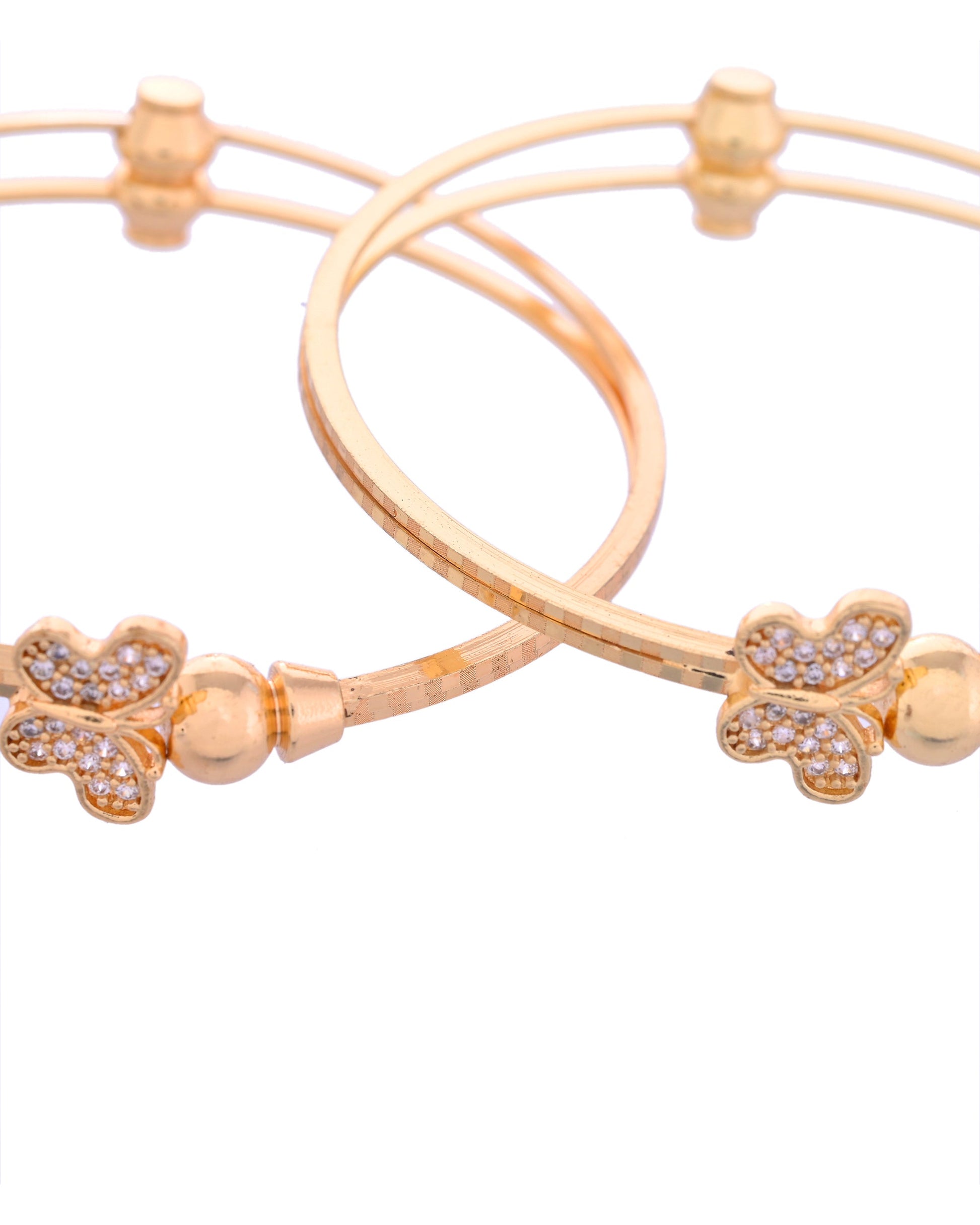 VOJ Set of 2 Gold-Polished AD Stones Butterfly Shaped Bangles - Swadesiicart
