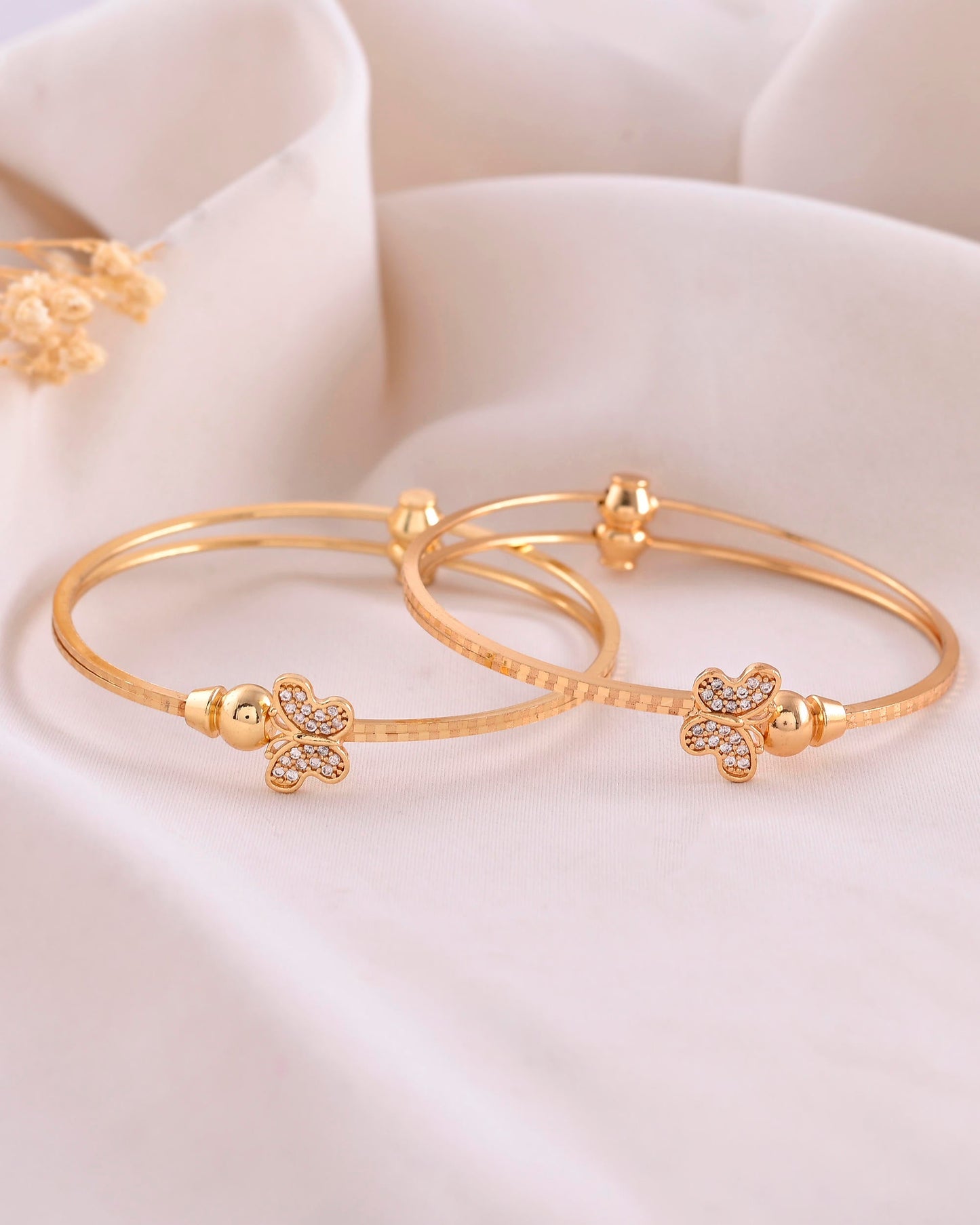 VOJ Set of 2 Gold-Polished AD Stones Butterfly Shaped Bangles - Swadesiicart