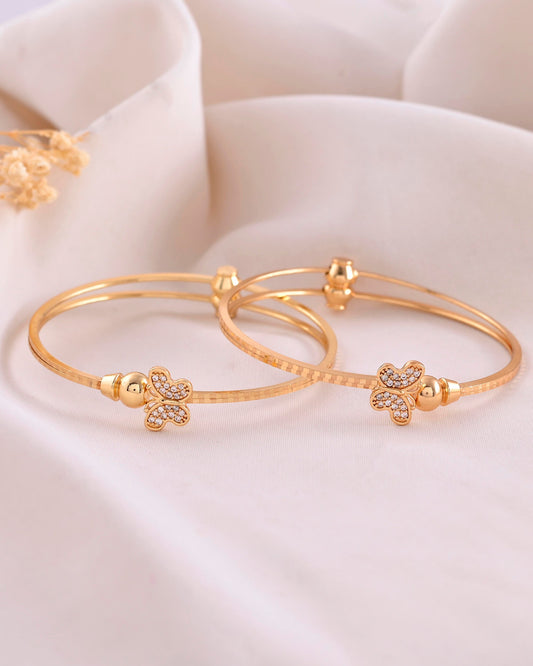 VOJ Set of 2 Gold-Polished AD Stones Butterfly Shaped Bangles - Swadesiicart