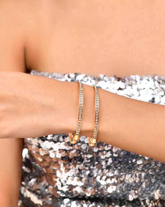 VOJ Set of 2 Gold-Polished AD Stones Studded Minimal Bangles - Swadesiicart