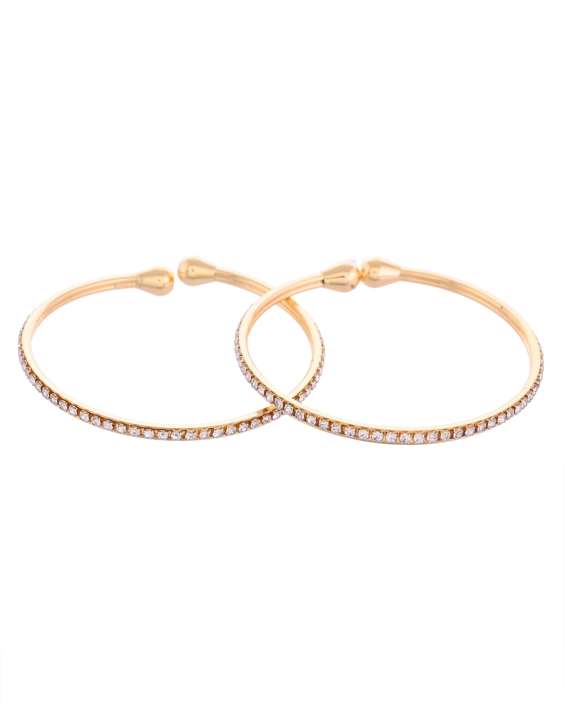VOJ Set of 2 Gold-Polished AD Stones Studded Minimal Bangles - Swadesiicart
