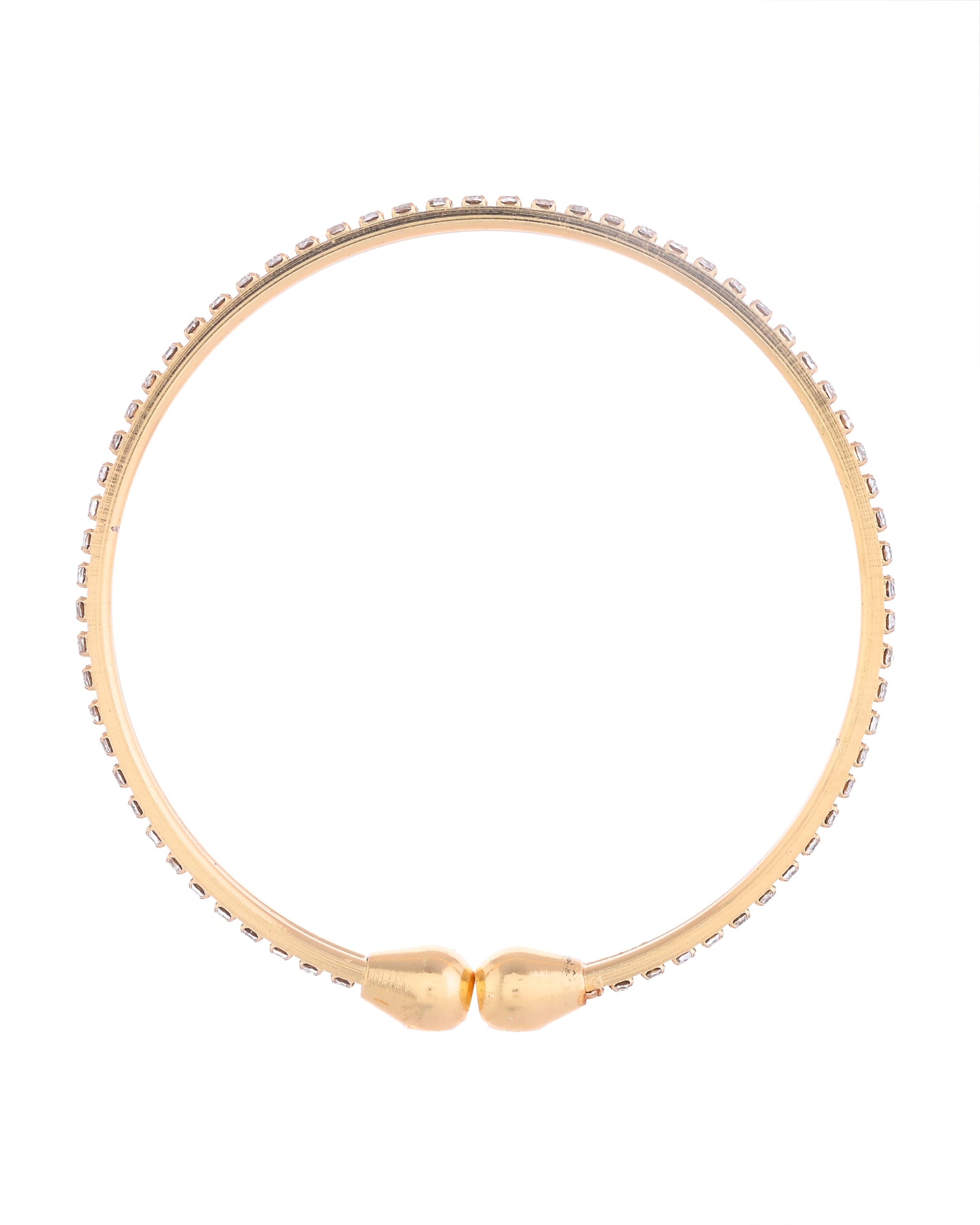VOJ Set of 2 Gold-Polished AD Stones Studded Minimal Bangles - Swadesiicart