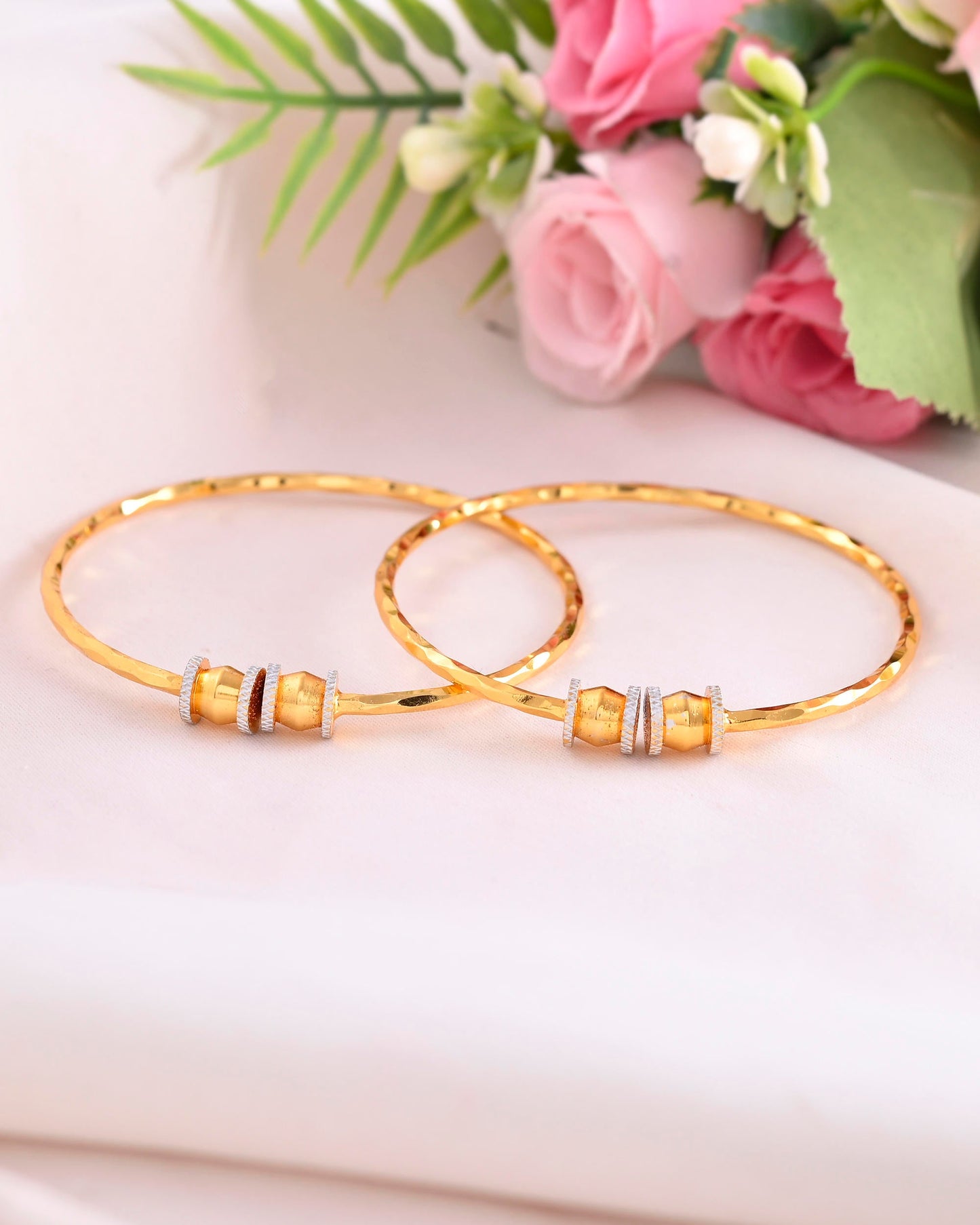 VOJ Set of 2 Gold-Polished Simple Bangles - Swadesiicart