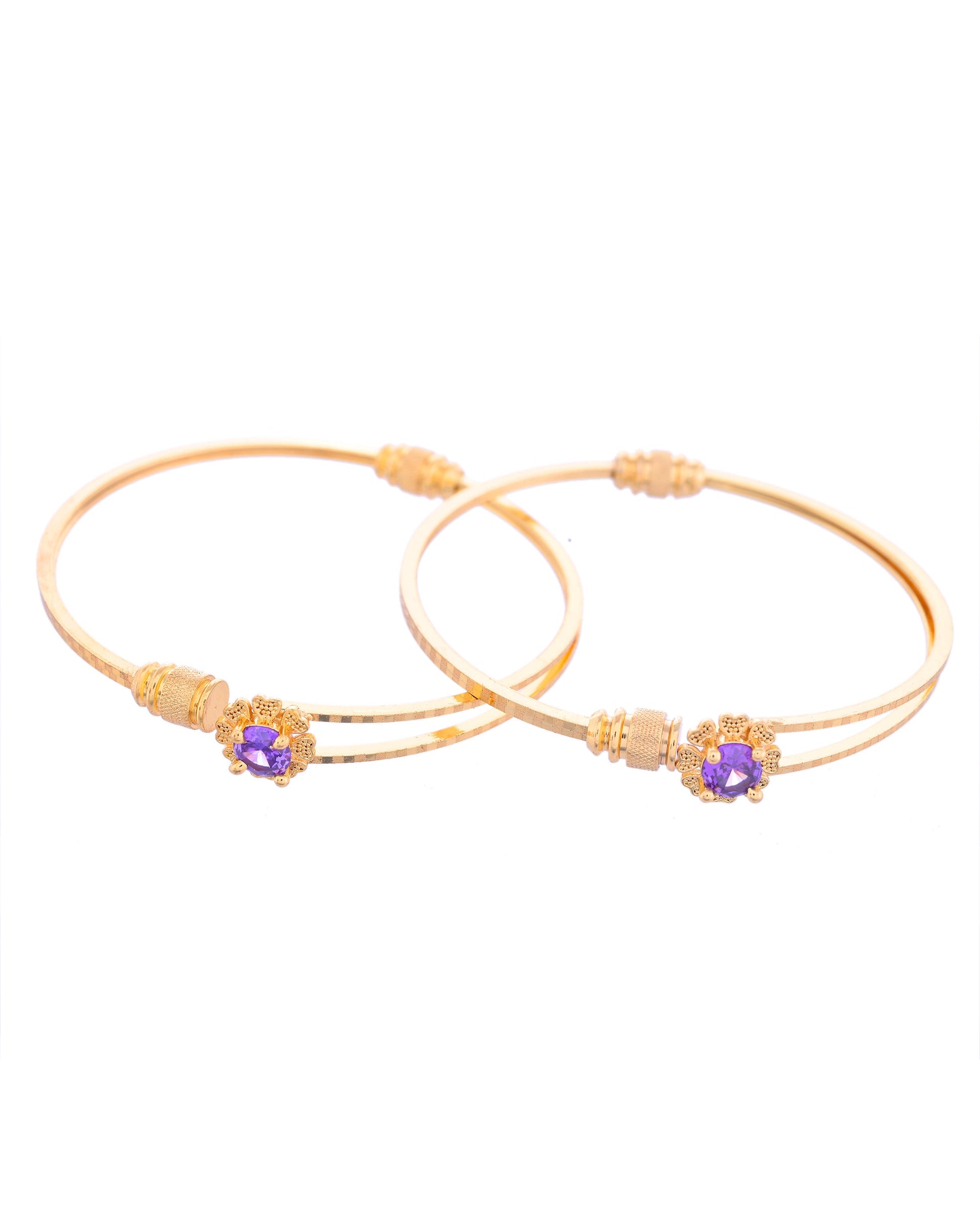 VOJ Set of 2 Gold-Polished Purple Stone Studded Bangles - Swadesiicart