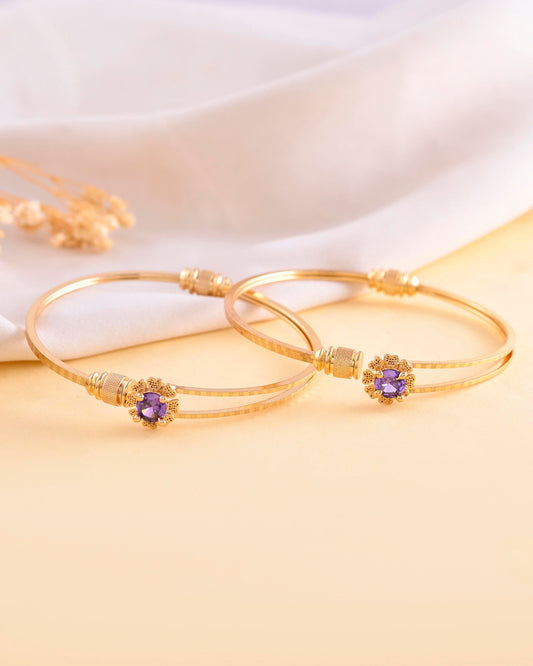 VOJ Set of 2 Gold-Polished Purple Stone Studded Bangles - Swadesiicart