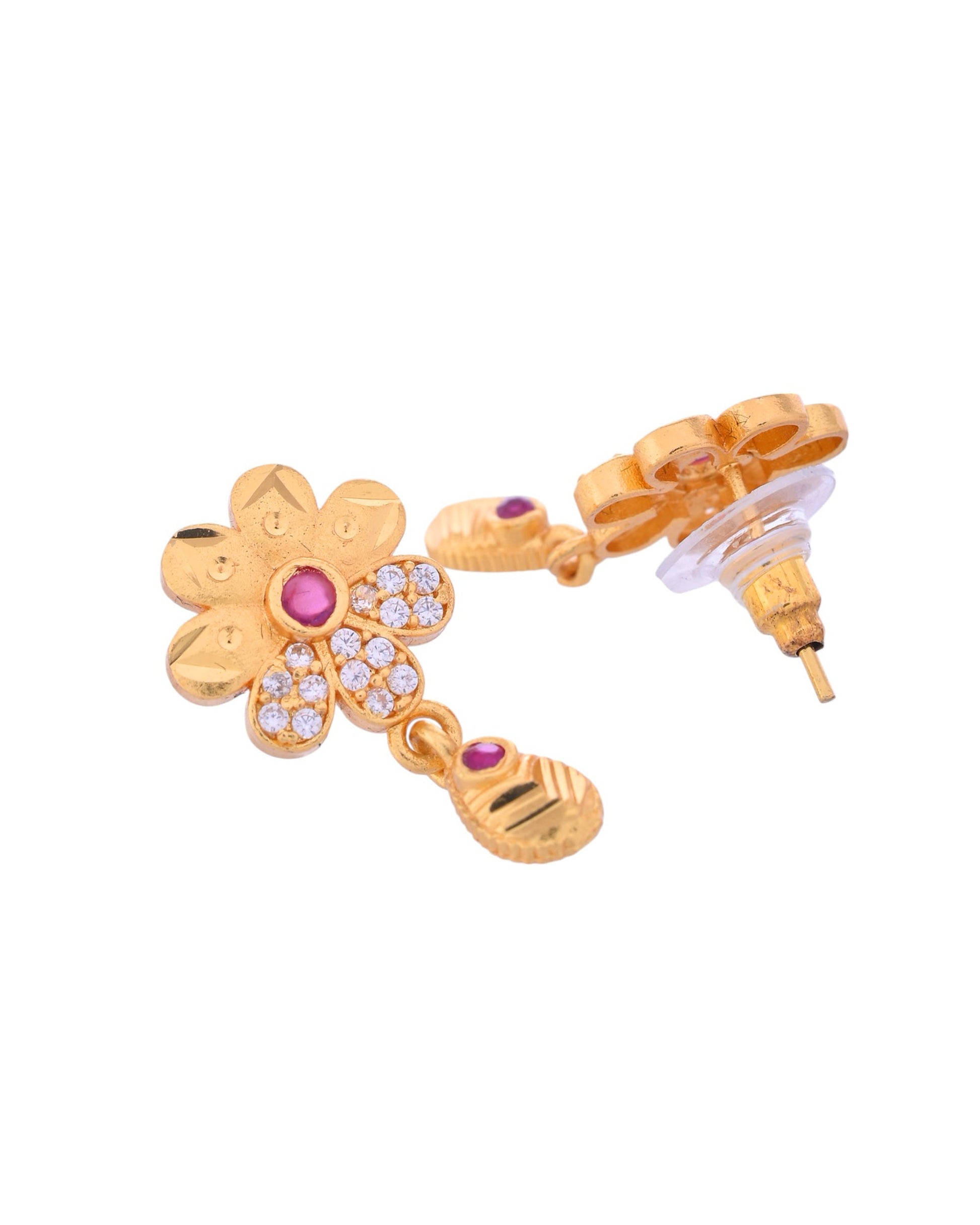 VOJ Gold-Polished Floral Shaped AD Stone Studded Chain Set - Swadesiicart