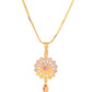 VOJ Gold-Polished Floral Shaped AD Stone Studded Chain Set - Swadesiicart