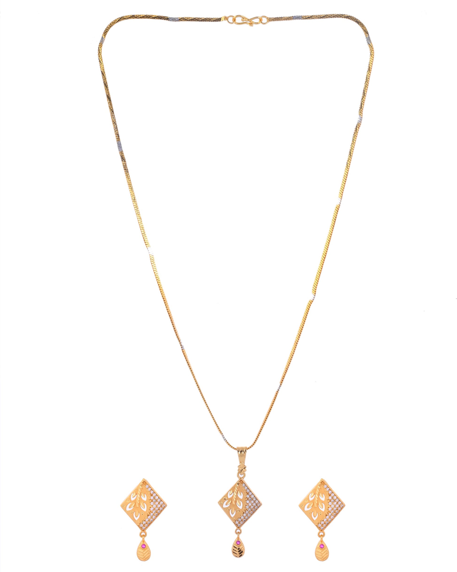 VOJ Gold-Polished Geomatrical AD Stone Studded Chain Set - Swadesiicart