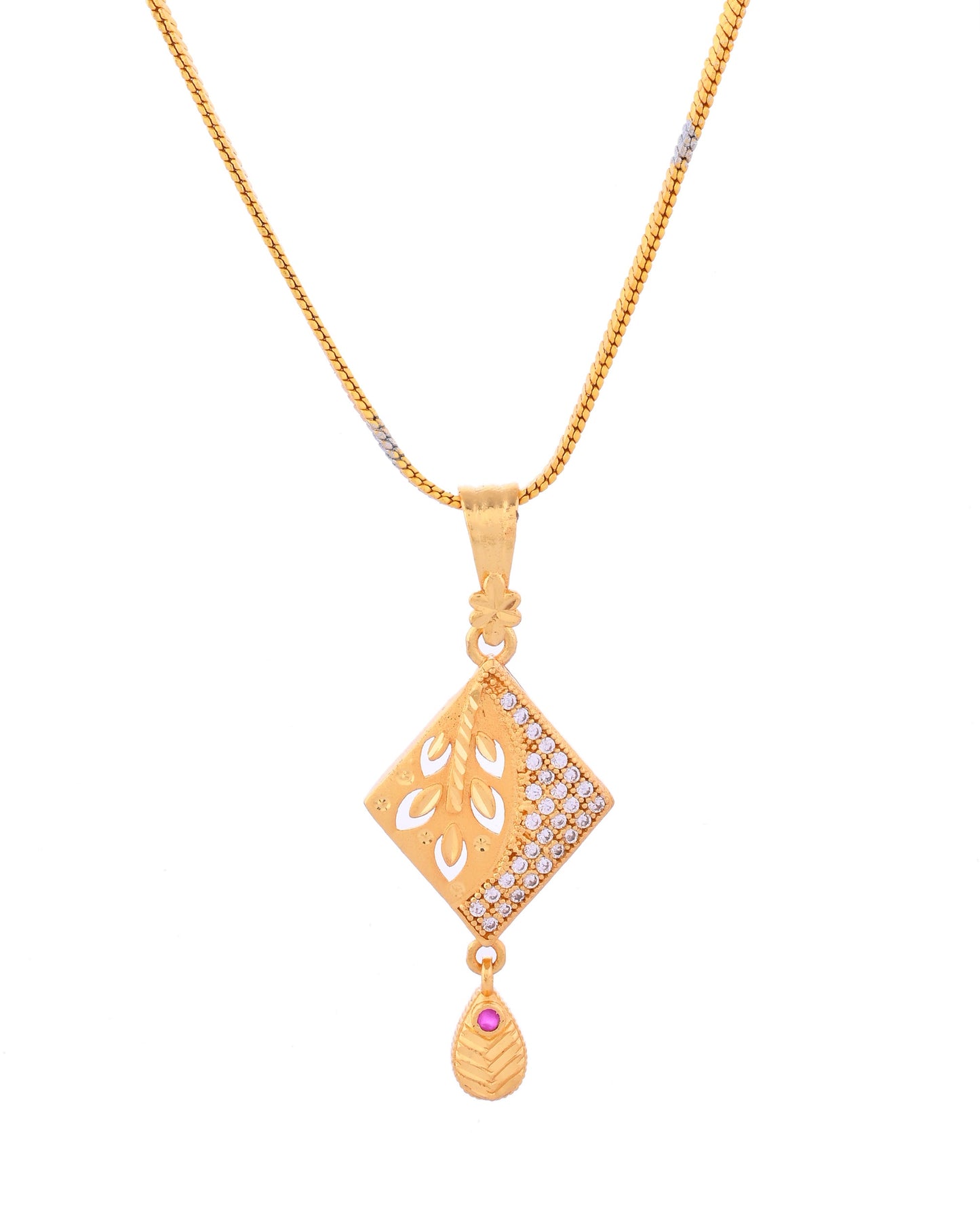 VOJ Gold-Polished Geomatrical AD Stone Studded Chain Set - Swadesiicart