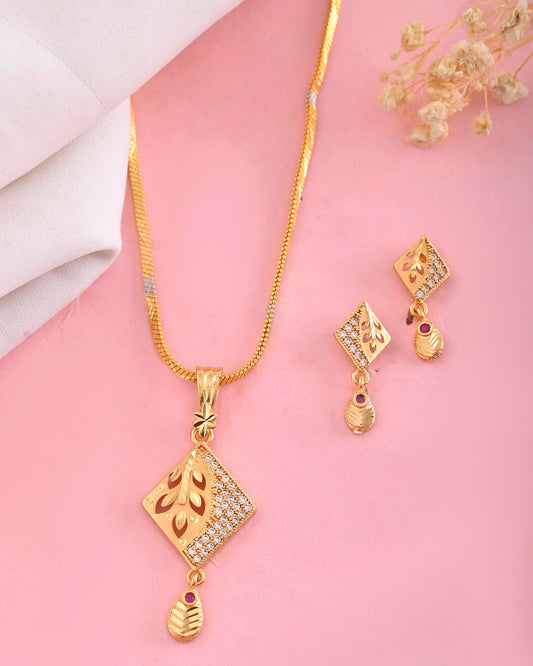 VOJ Gold-Polished Geomatrical AD Stone Studded Chain Set - Swadesiicart