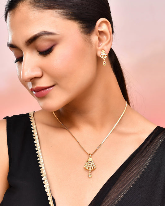 VOJ Gold-Polished Designer Shaped AD Stone Studded Chain Set - Swadesiicart