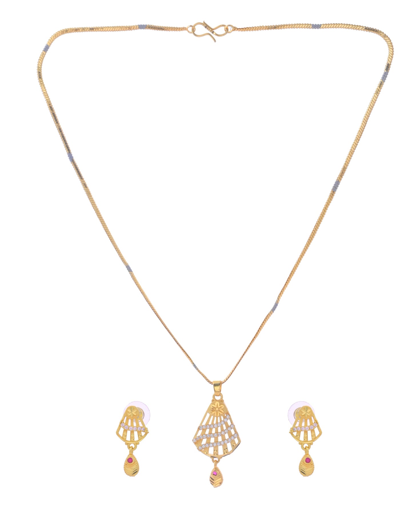 VOJ Gold-Polished Designer Shaped AD Stone Studded Chain Set - Swadesiicart