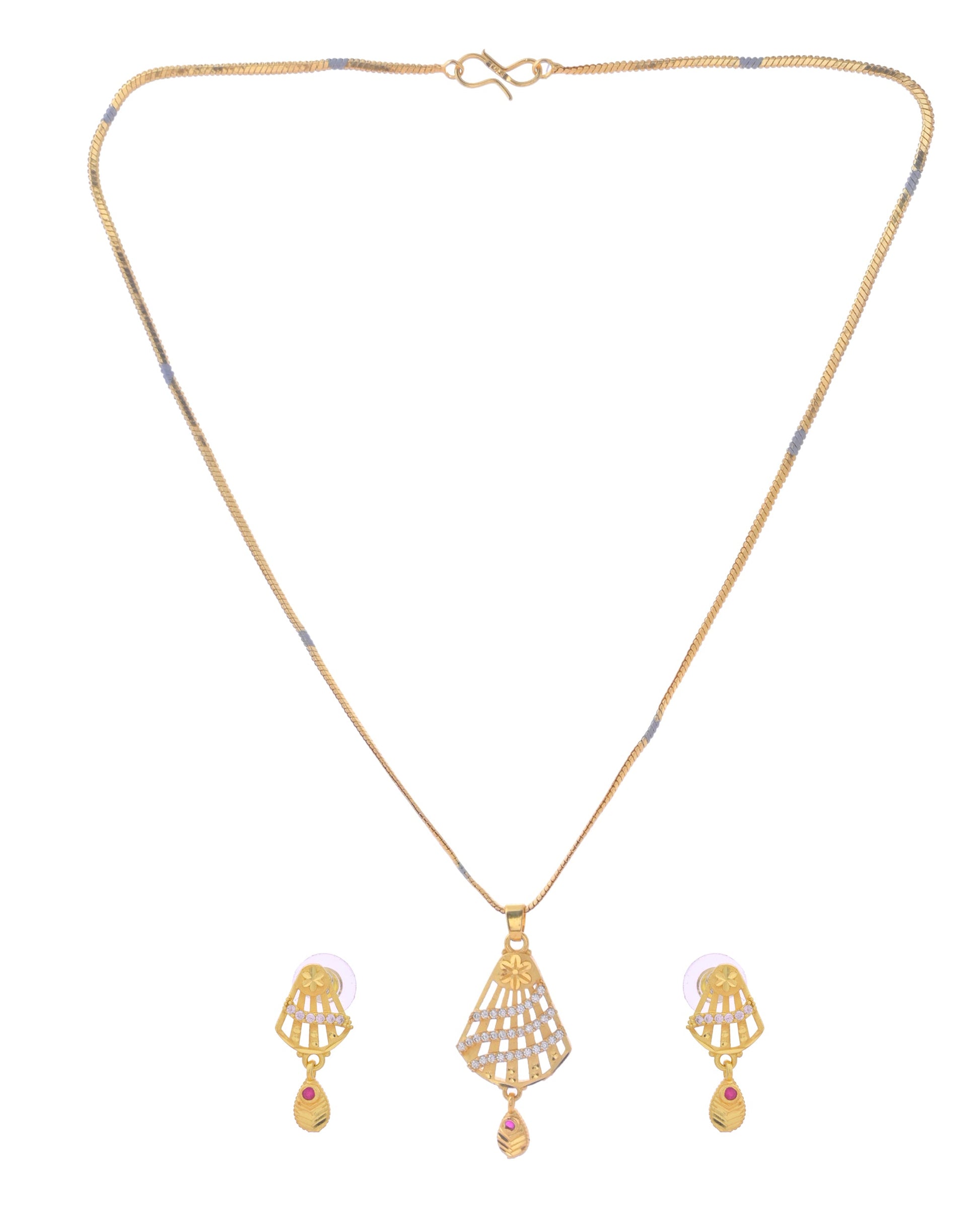 VOJ Gold-Polished Designer Shaped AD Stone Studded Chain Set - Swadesiicart
