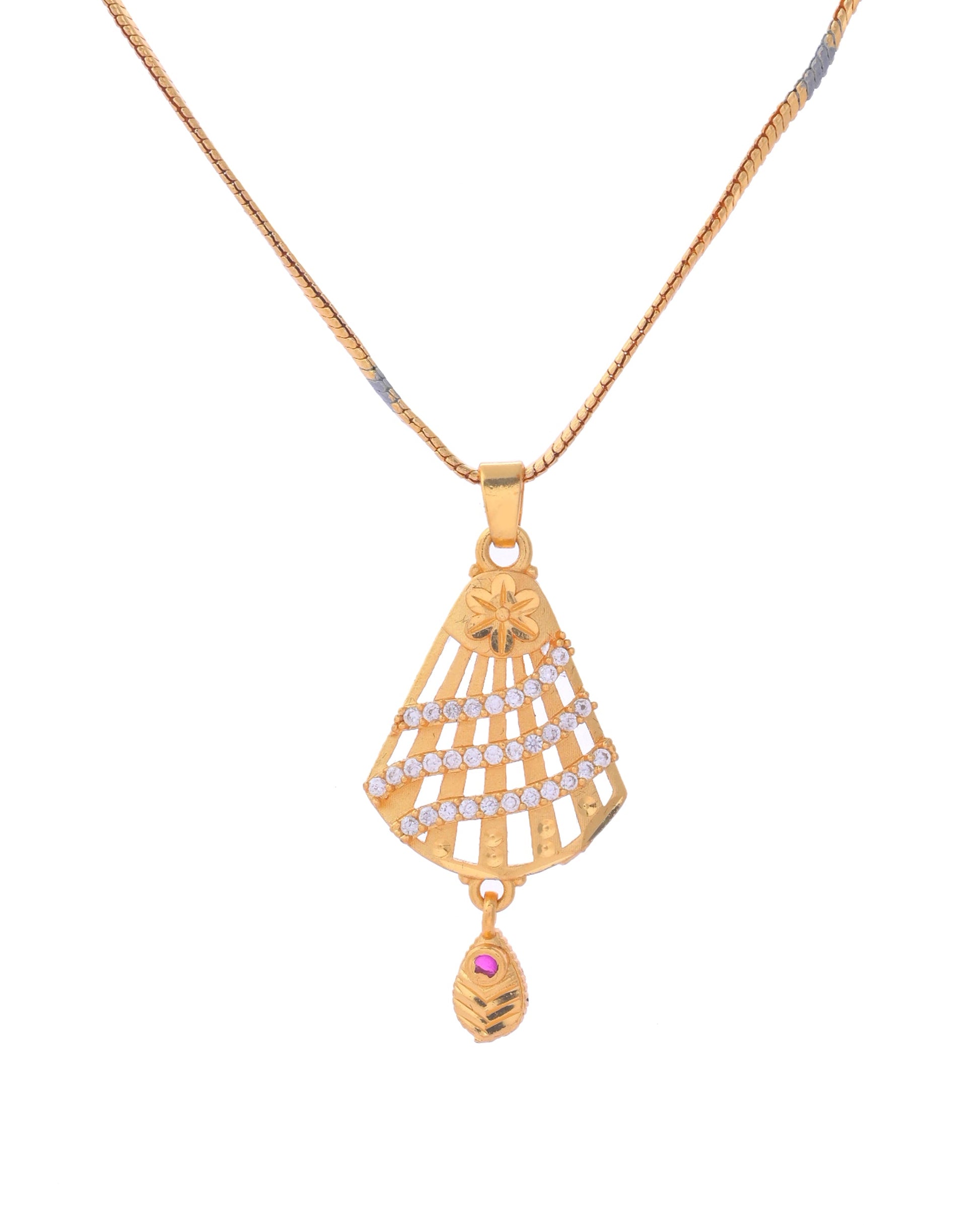 VOJ Gold-Polished Designer Shaped AD Stone Studded Chain Set - Swadesiicart