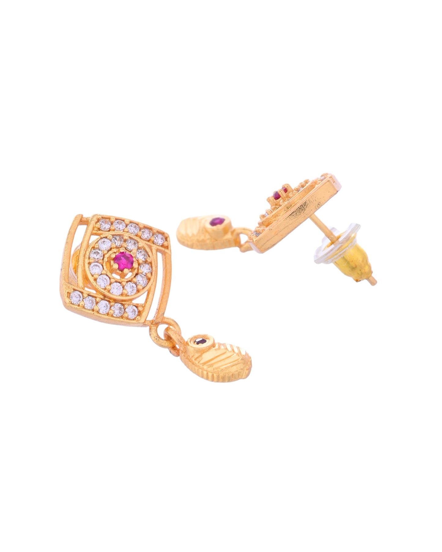 VOJ Gold-Polished Square Shaped AD Stone Studded Chain Set - Swadesiicart
