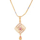 VOJ Gold-Polished Square Shaped AD Stone Studded Chain Set - Swadesiicart