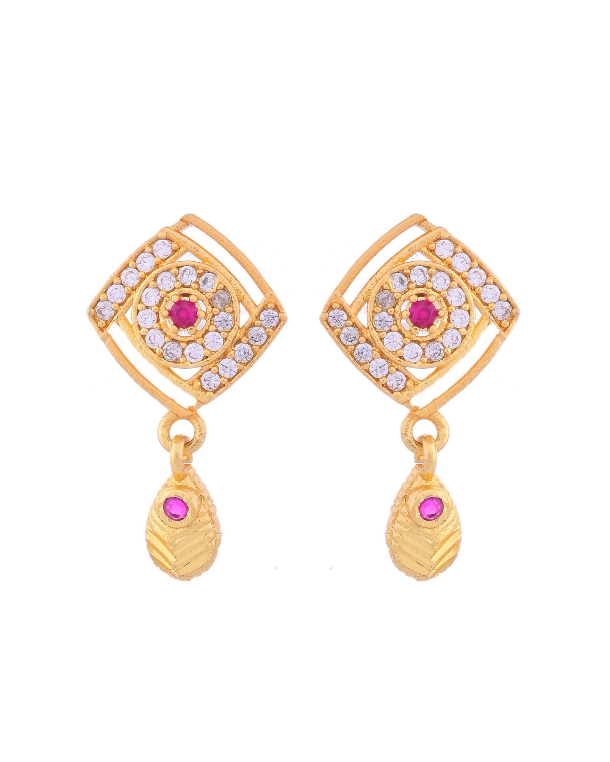 VOJ Gold-Polished Square Shaped AD Stone Studded Chain Set - Swadesiicart