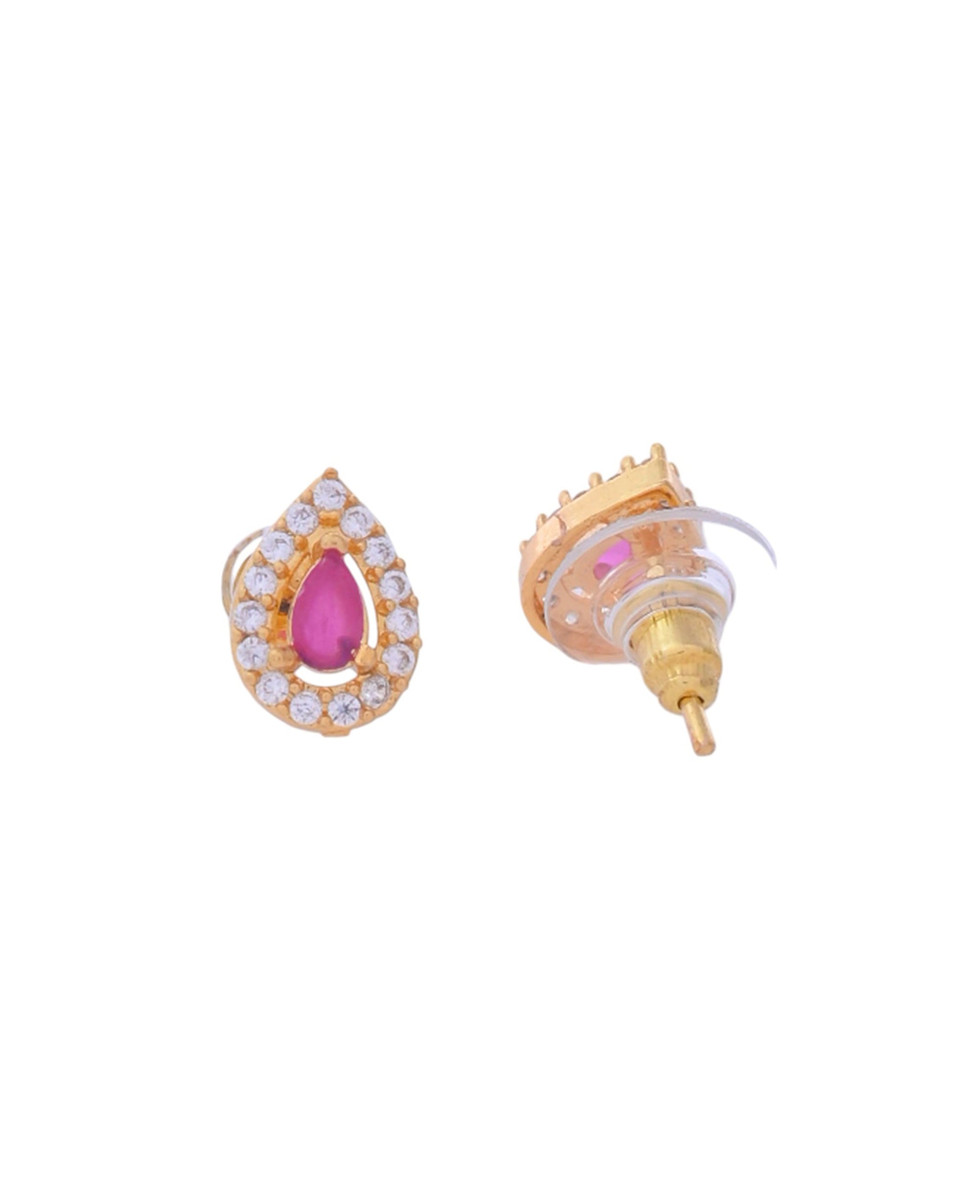 VOJ Gold-Polished Tear Drop Shaped Ruby Red Stone Studded Chain Set - Swadesiicart