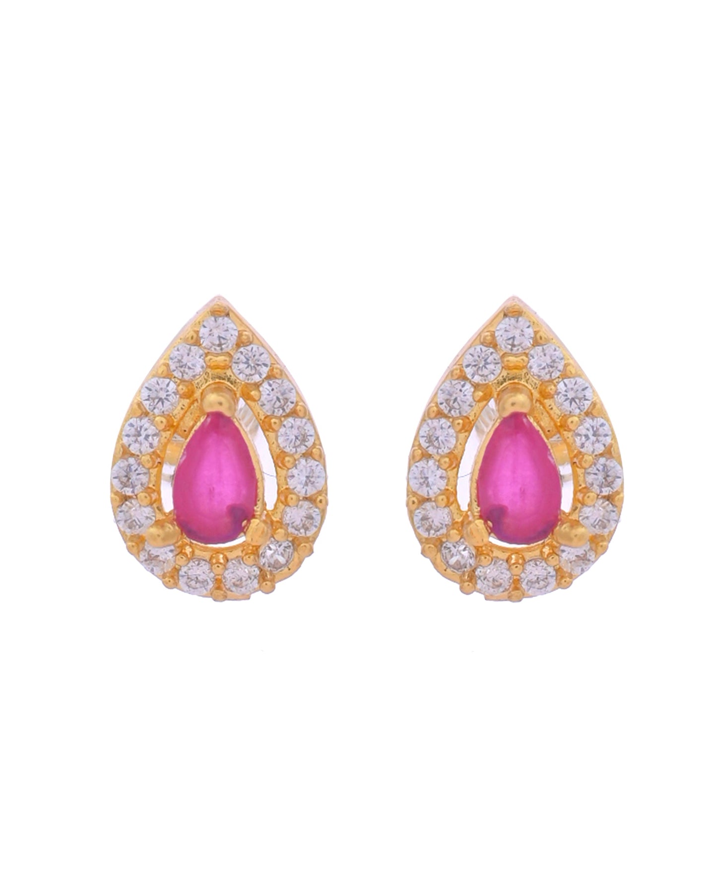 VOJ Gold-Polished Tear Drop Shaped Ruby Red Stone Studded Chain Set - Swadesiicart