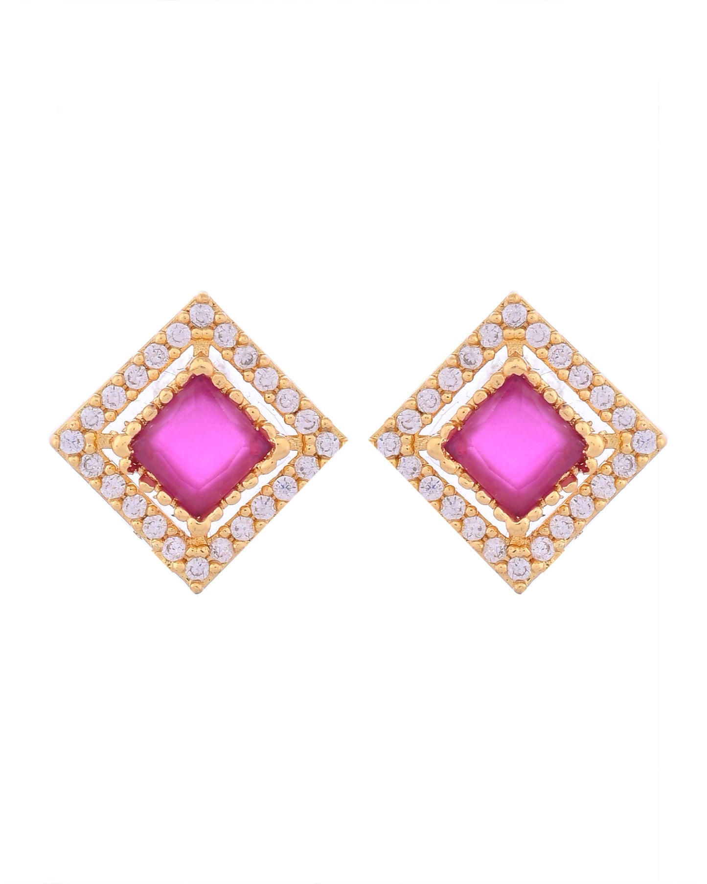 VOJ Gold-Polished Square Shaped Ruby Red Stone Studded Chain Set - Swadesiicart
