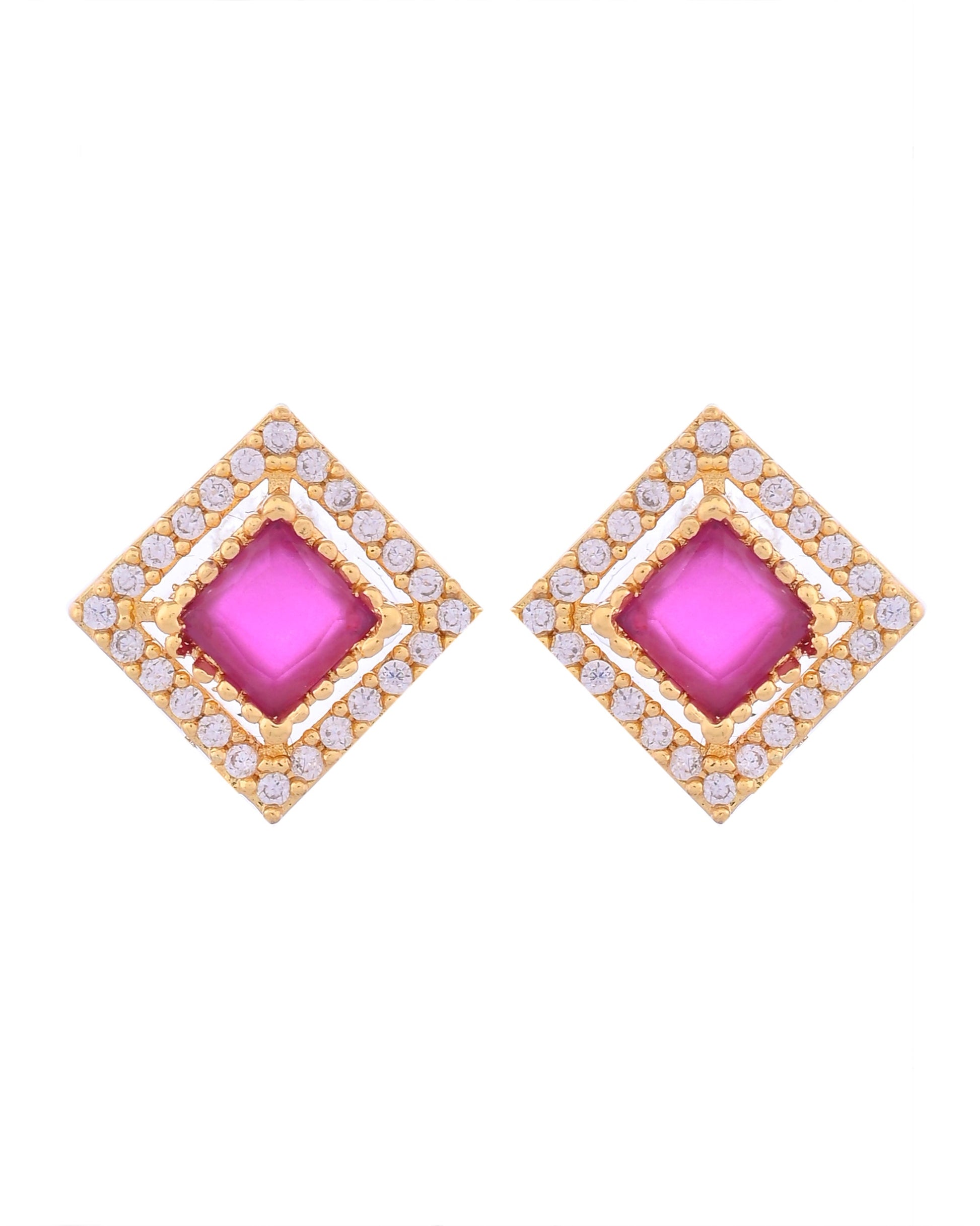 VOJ Gold-Polished Square Shaped Ruby Red Stone Studded Chain Set - Swadesiicart